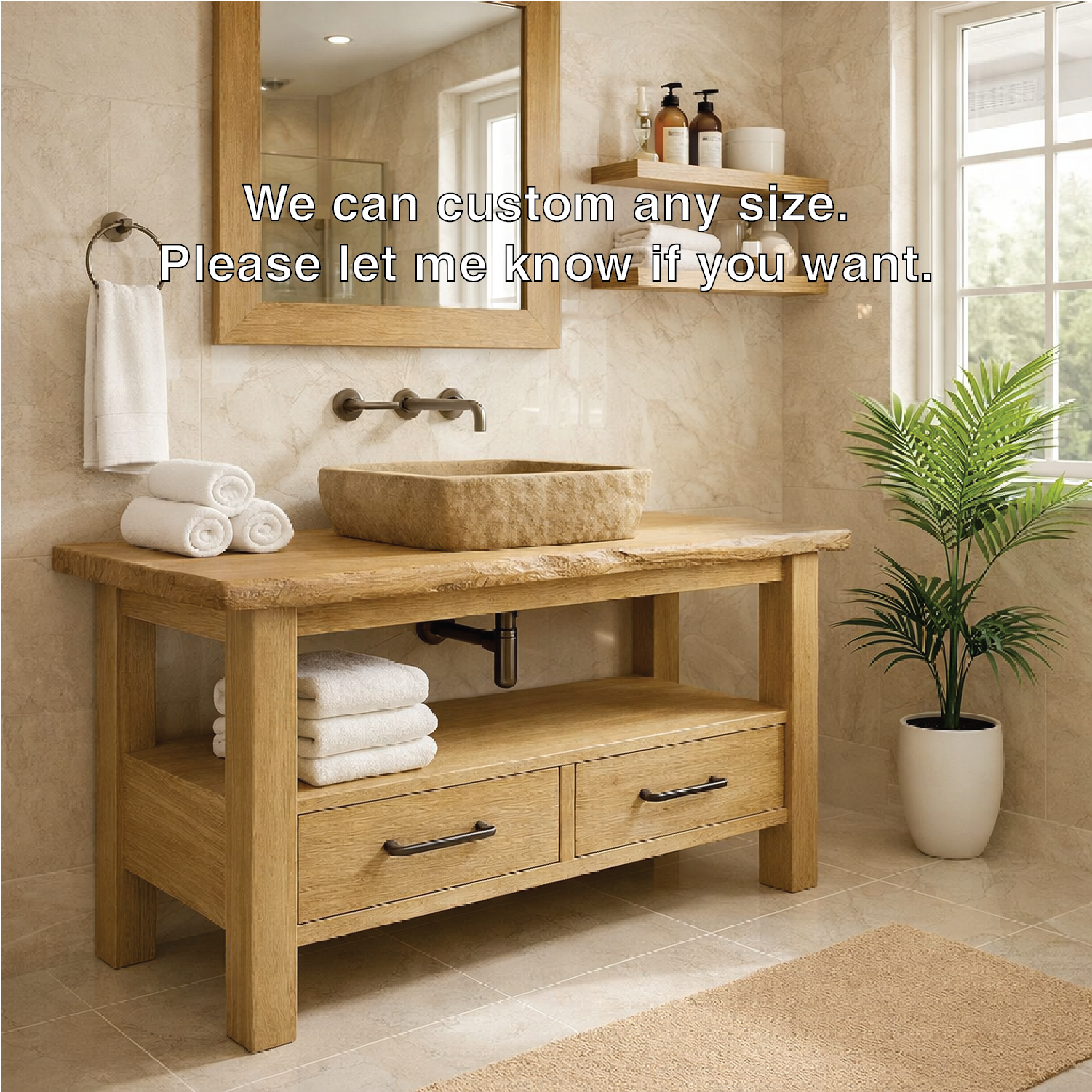Rustic Solid Wood Bathroom Vanity Cabinet With Drawers And Storage Shelf