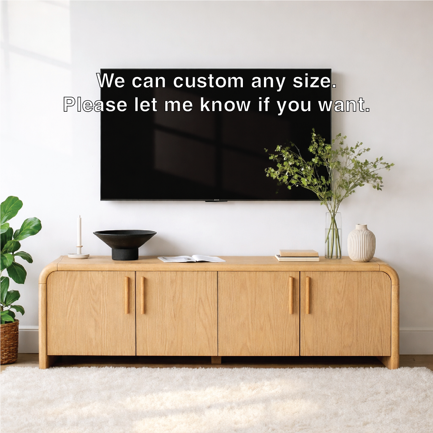 Minimalist Wood TV Stand With Doors Modern Media Console Long Entertainment Center