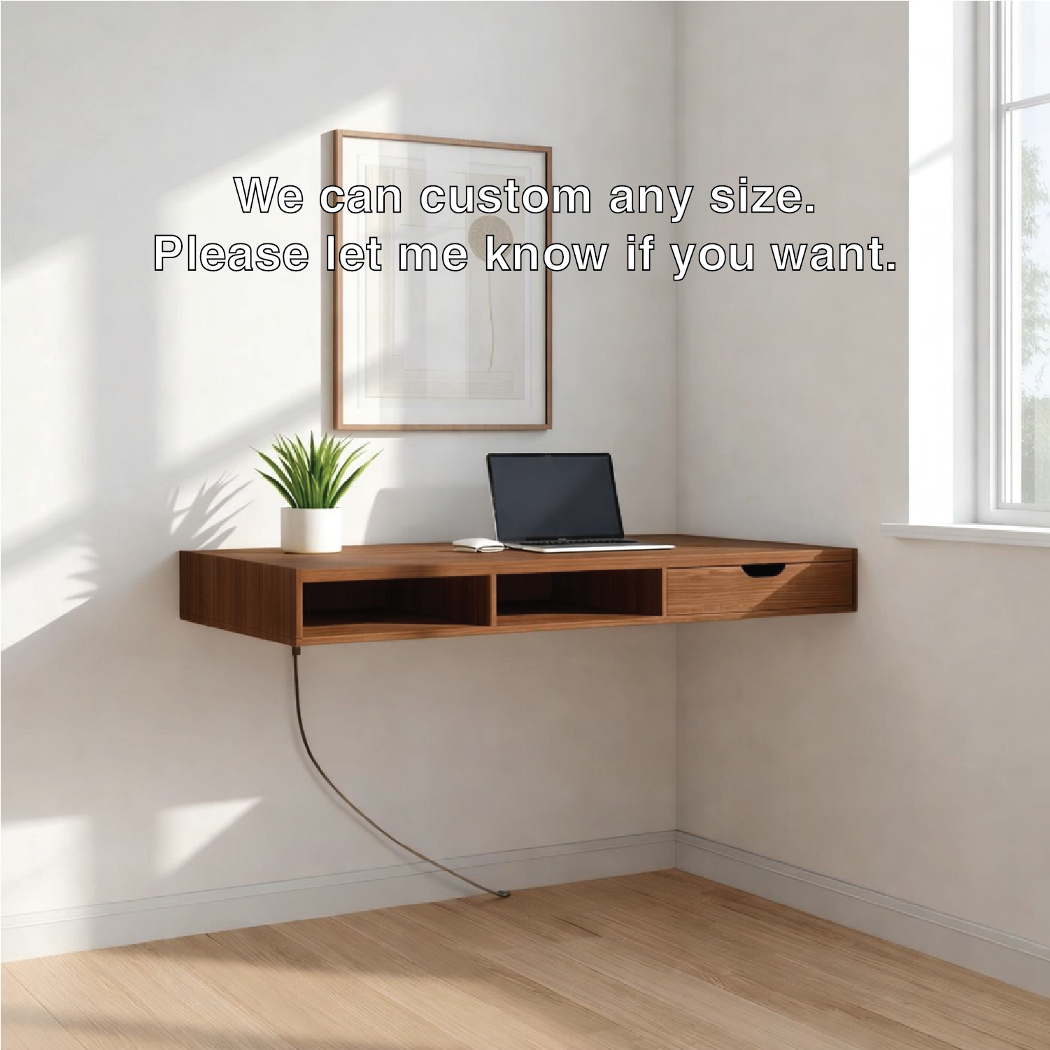 Floating Corner Desk – Minimal Walnut Wall Workstation