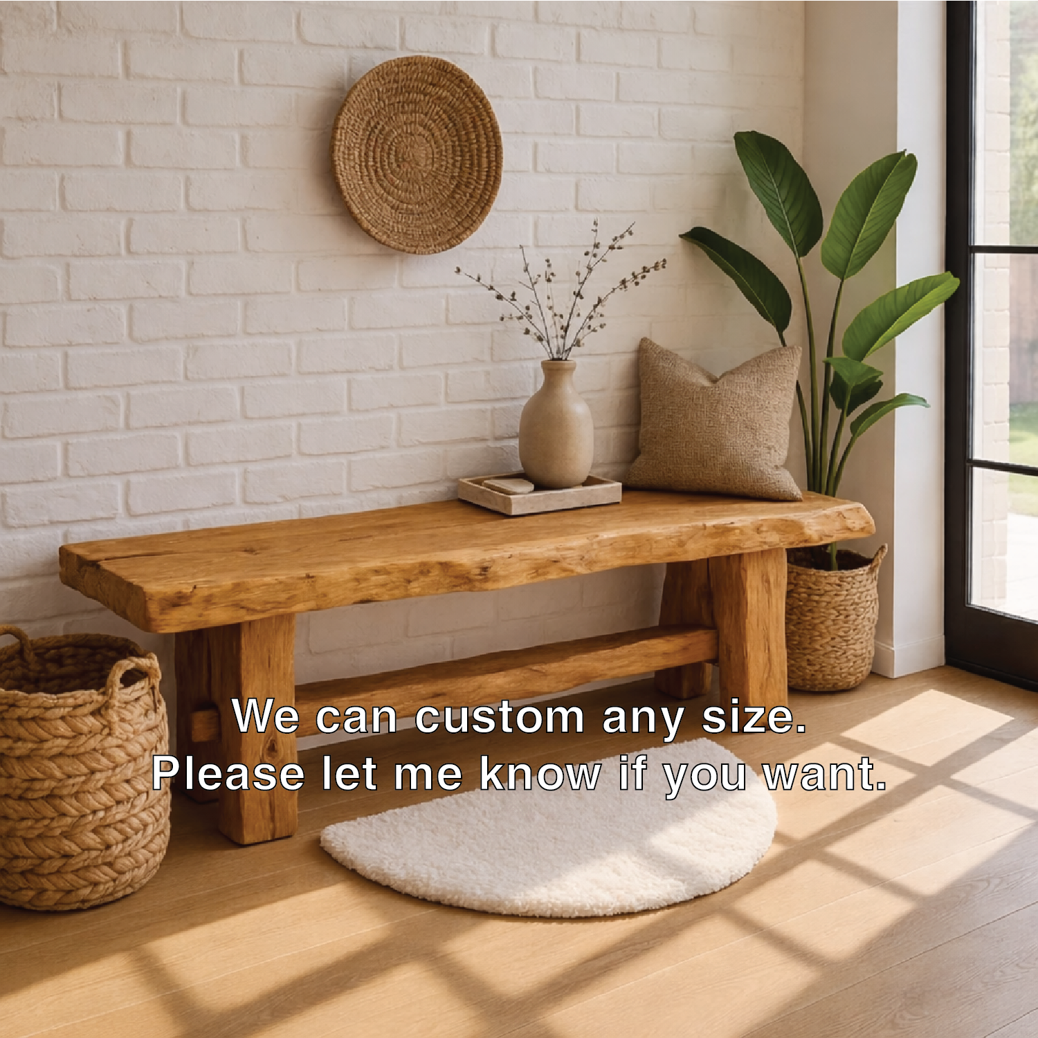 Live Edge Solid Wood Bench, Rustic Farmhouse Entryway Dining Seating