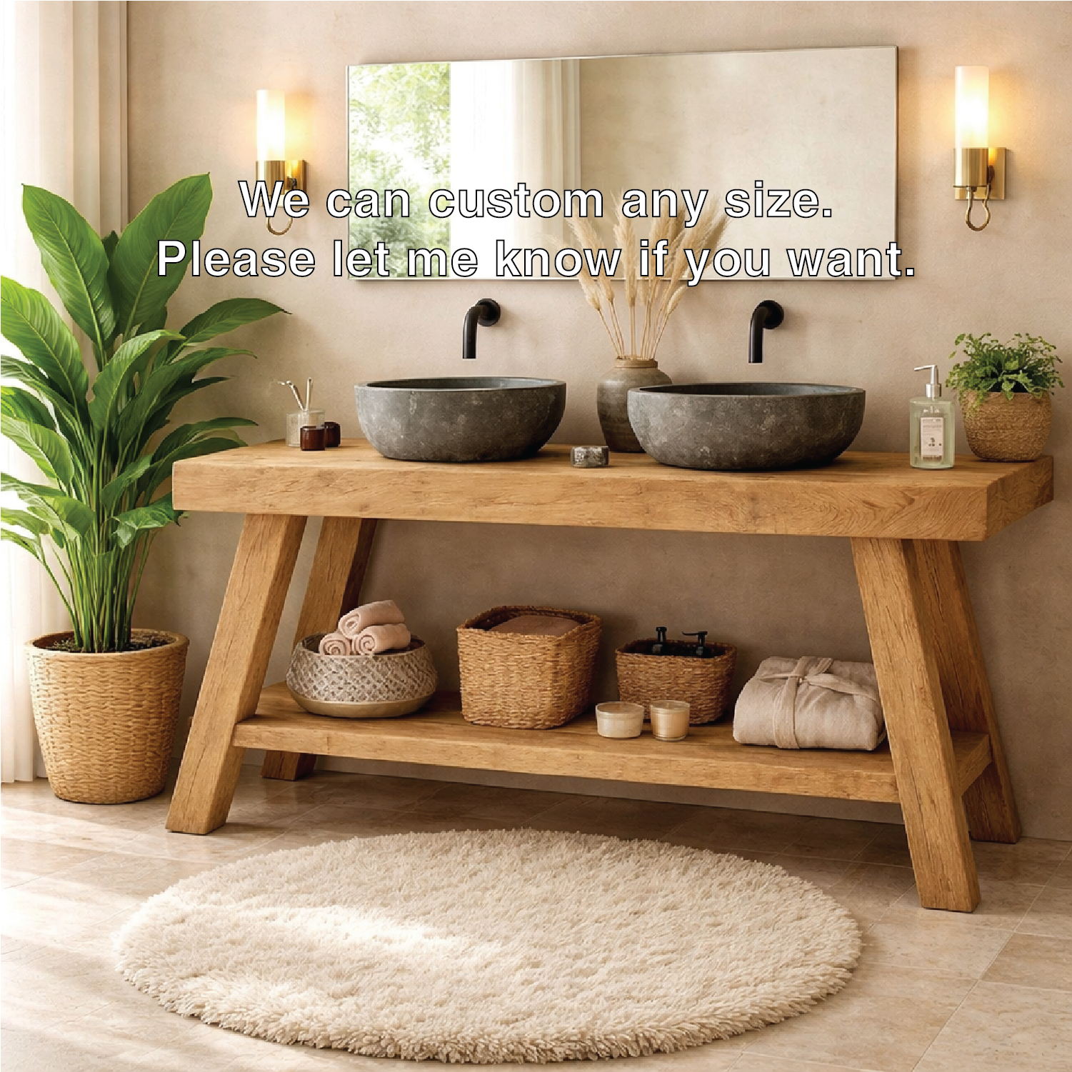 Rustic Double Sink Bathroom Vanity with Shelves Wooden Vanity Base