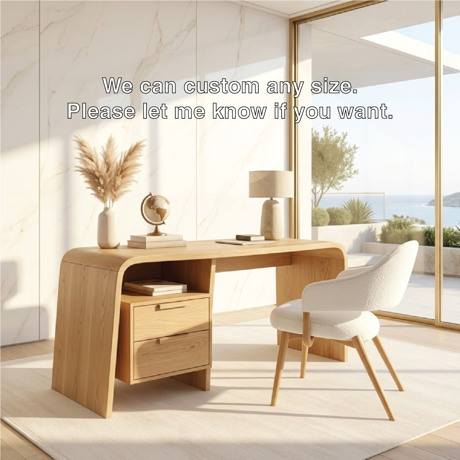 Modern Curved Writing Desk with Drawers Home Office Work Table Minimal Design