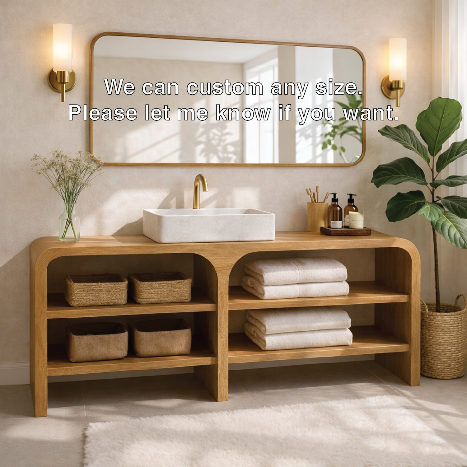 Modern Wooden Bathroom Vanity with Open Shelving