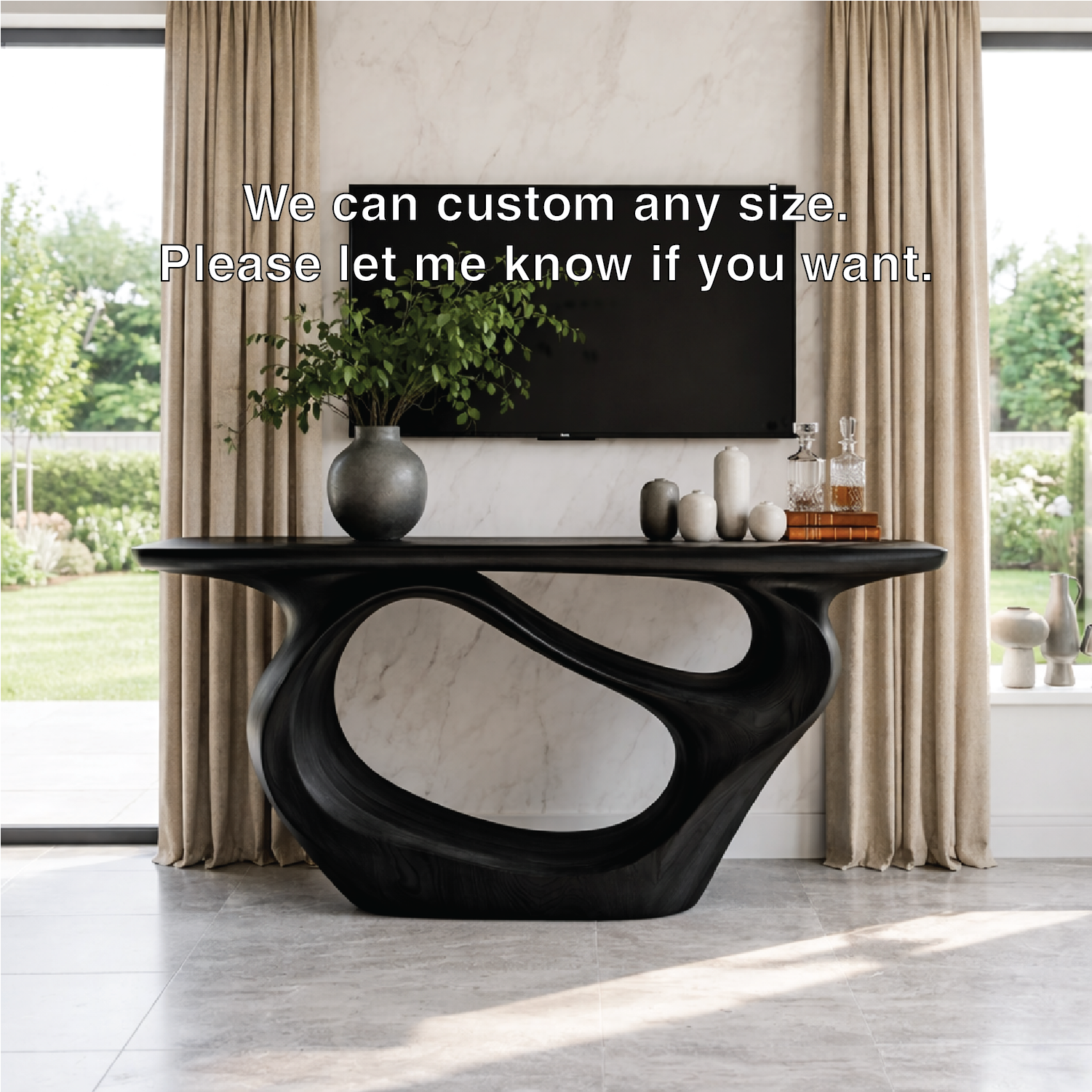 Solid Wood Console Table with Organic Curved Base, Modern Artistic Design