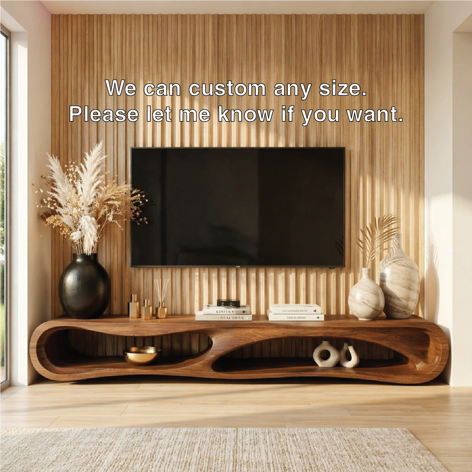 Organic Curved Entertainment Console, Sculptural TV Stand for Luxury Living Rooms