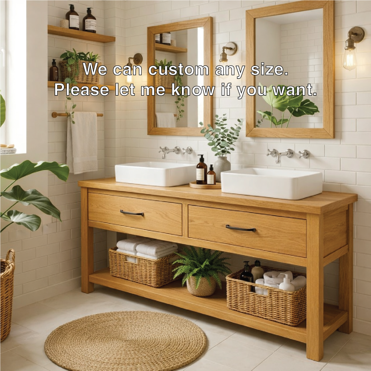 Modern Farmhouse Bathroom Vanity Cabinet Double Sink Base Wood Bathroom Console Storage