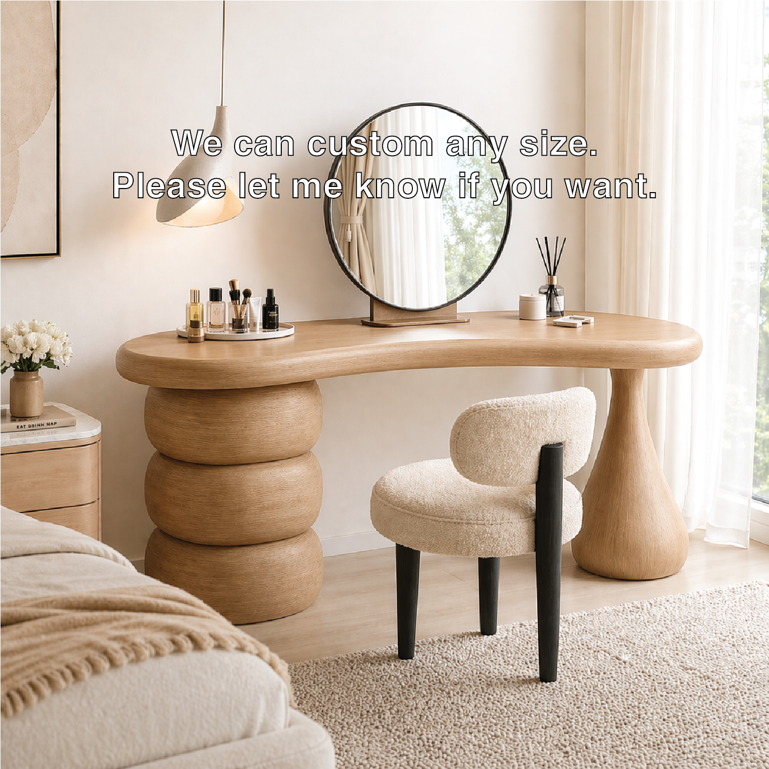 Modern Makeup Vanity Desk With Mirror Sculptural Dressing Table Bedroom Furniture Set