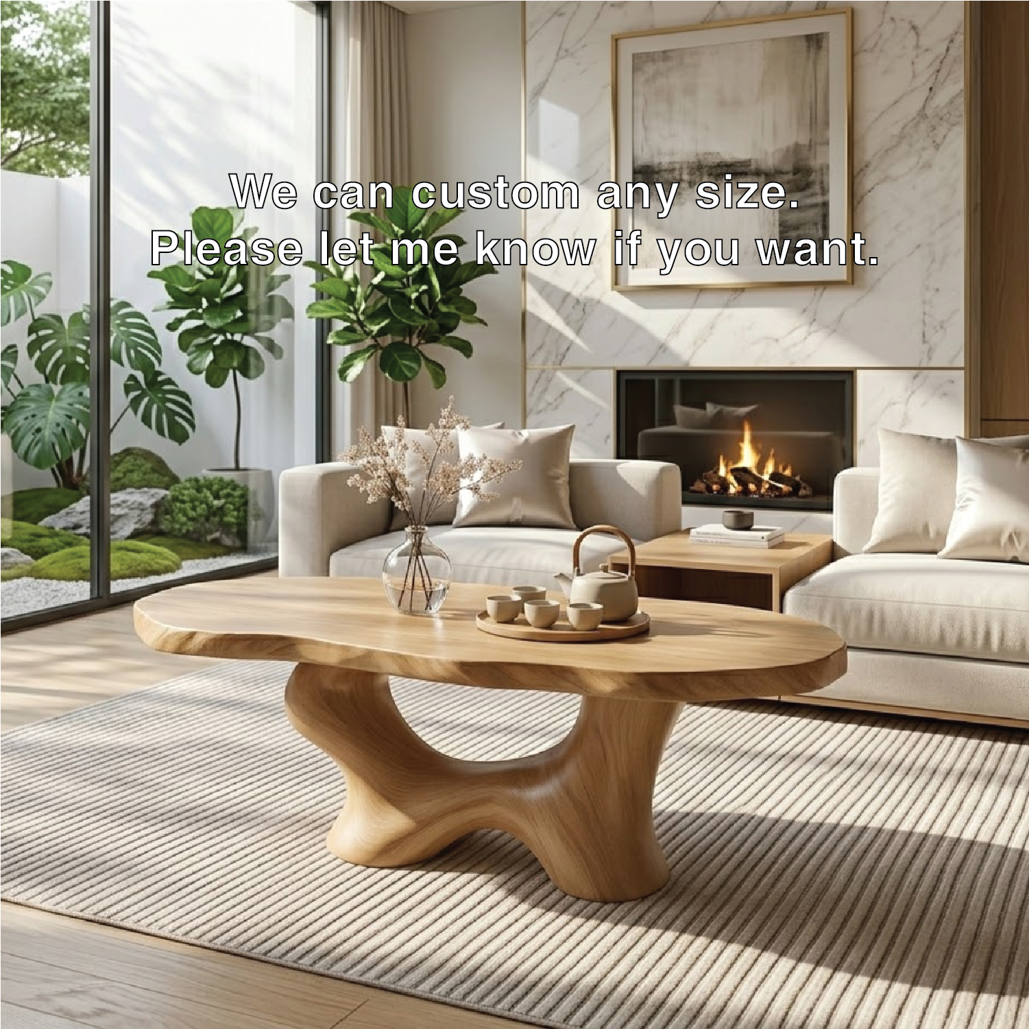 Modern Handcrafted Coffee Table, Sculptural Wooden Design with Elegant Curves