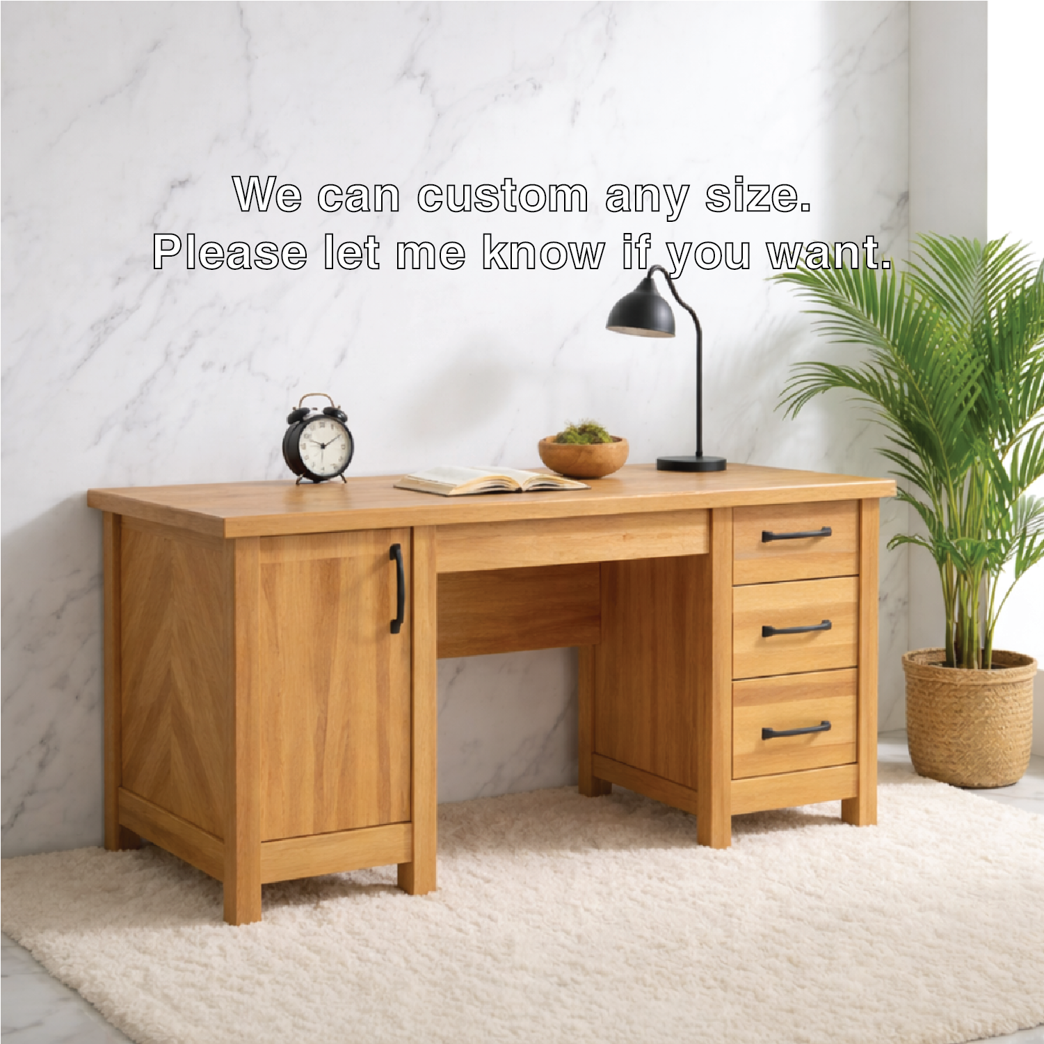 Modern Home Office Desk with Storage Drawers Wooden Writing Table Workstation