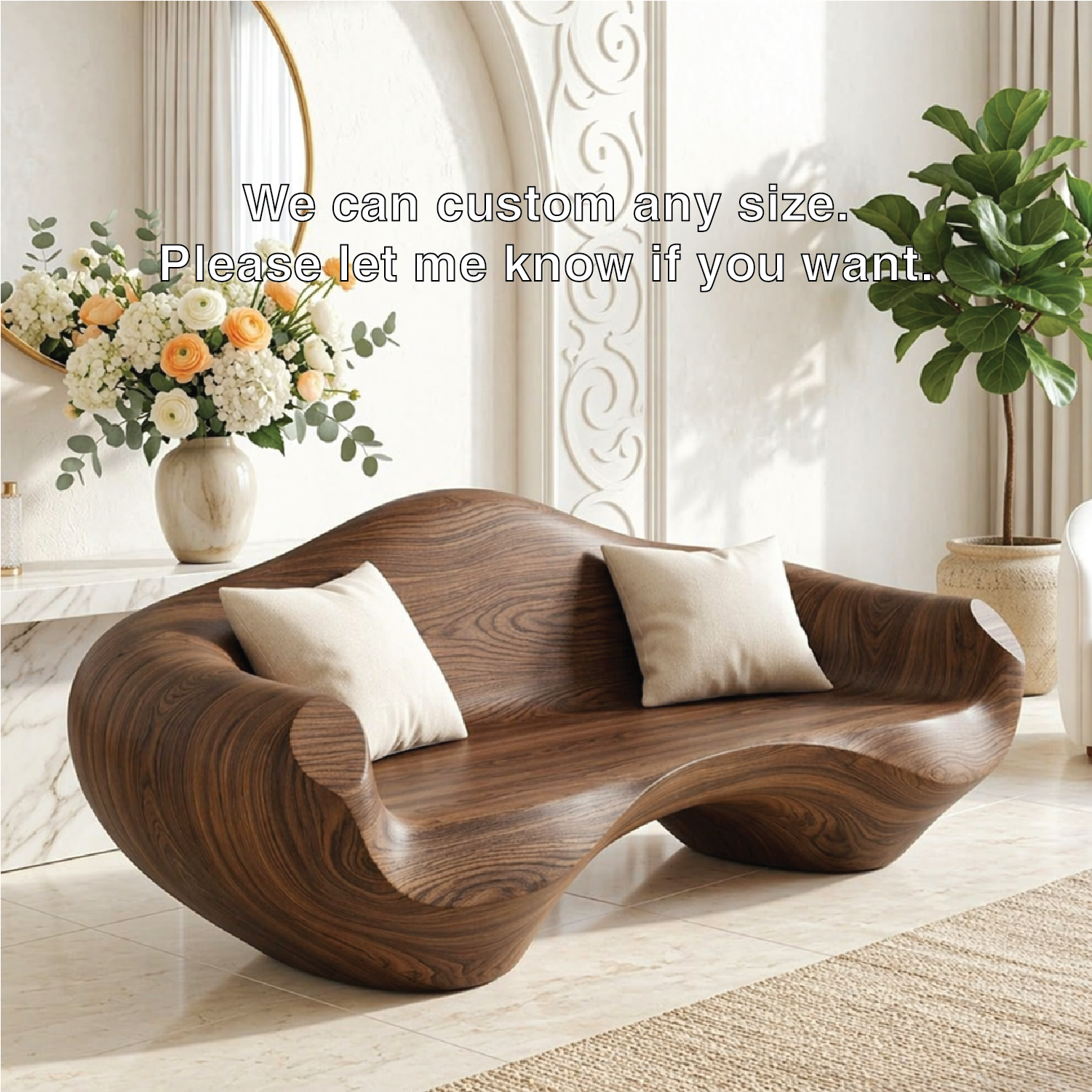 Modern Sculptural Curved Sofa, Organic Minimalist Statement Accent Furniture Piece