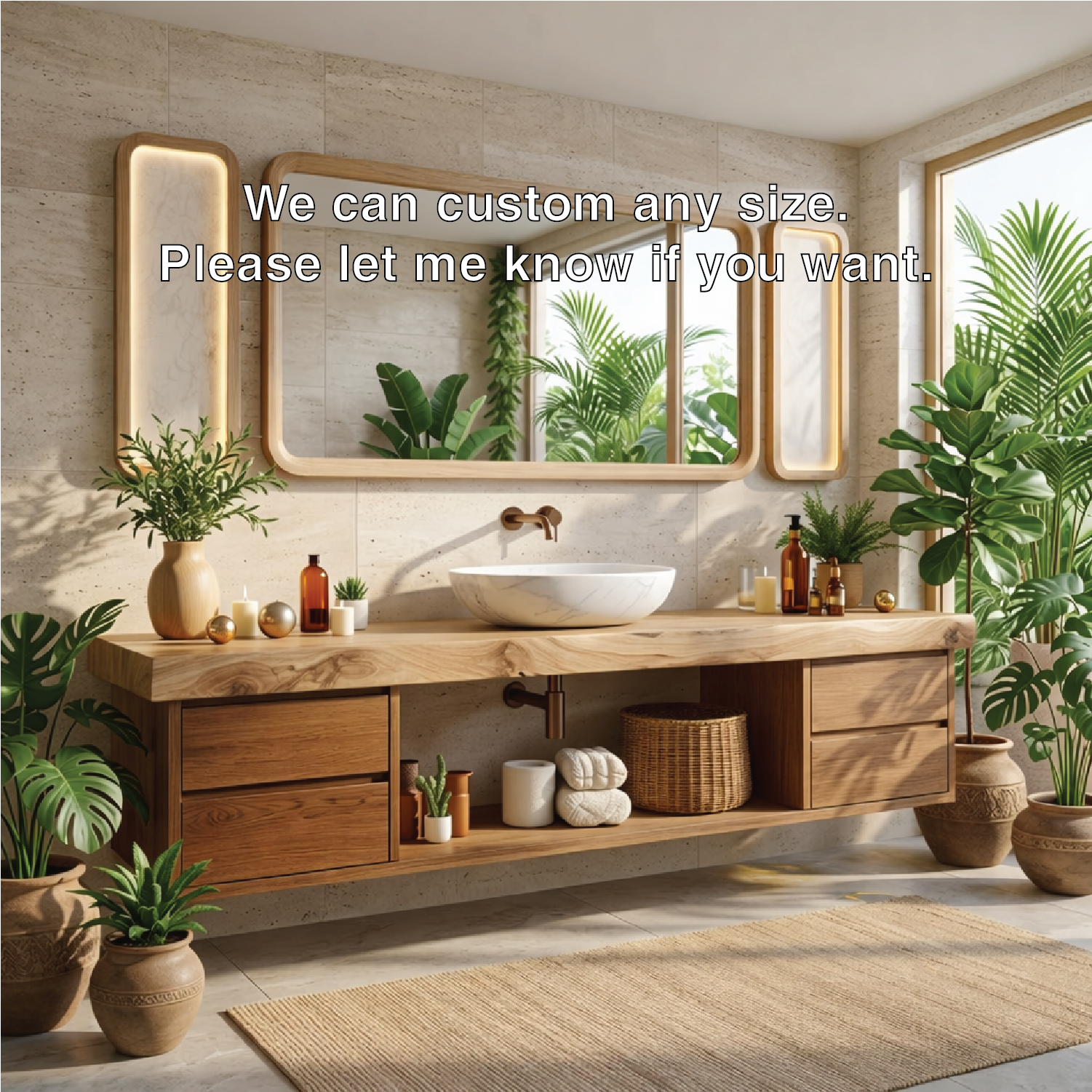Modern Floating Walnut Vanity with Natural Wood Finish and Open Shelving, Stylish Bathroom Storage