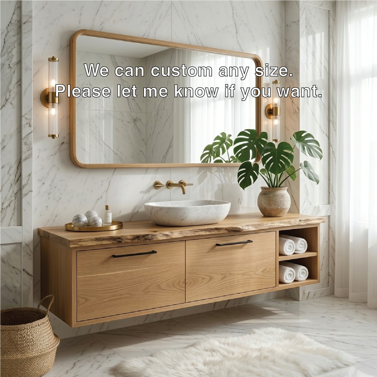 Floating Vanity with Natural Walnut Wood, Modern Sink, and Open Shelf Storage
