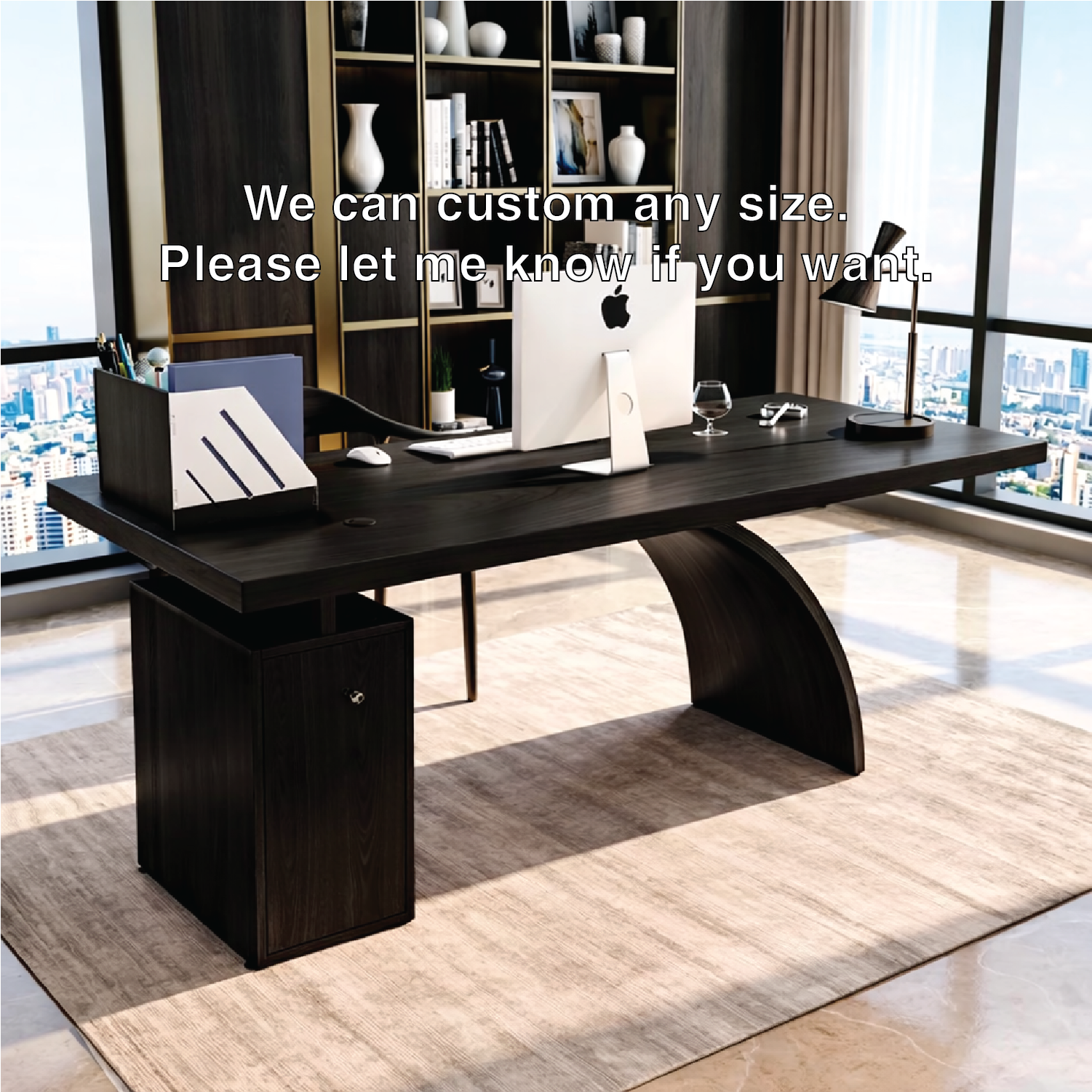 Modern Executive Desk with Curved Base, Large Minimalist Home Office Writing Table