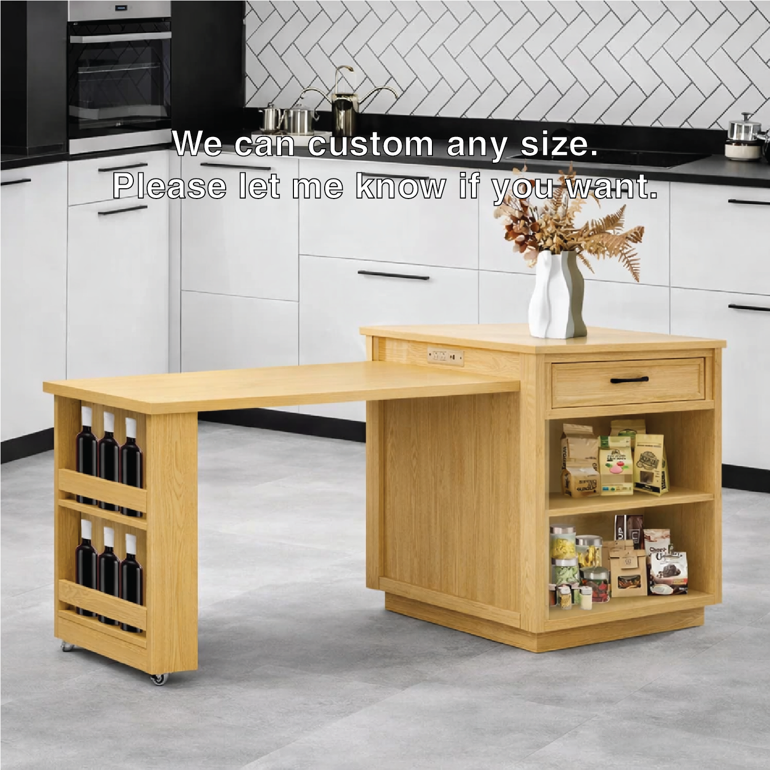 Rolling Kitchen Island with Extendable Table, Storage Cabinet, Modern Prep Station for Dining Space