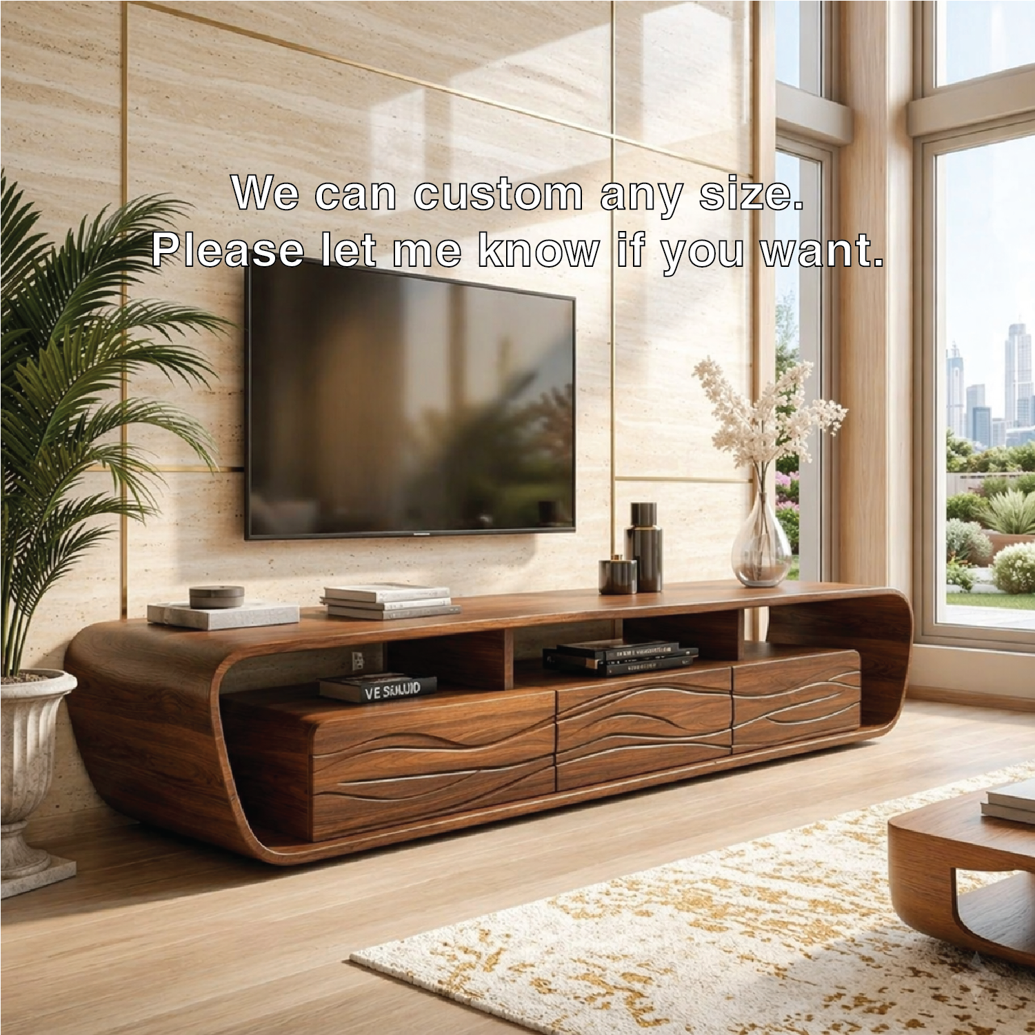 Modern Wave Front TV Console, Sculptural Entertainment Stand for Luxury Interiors