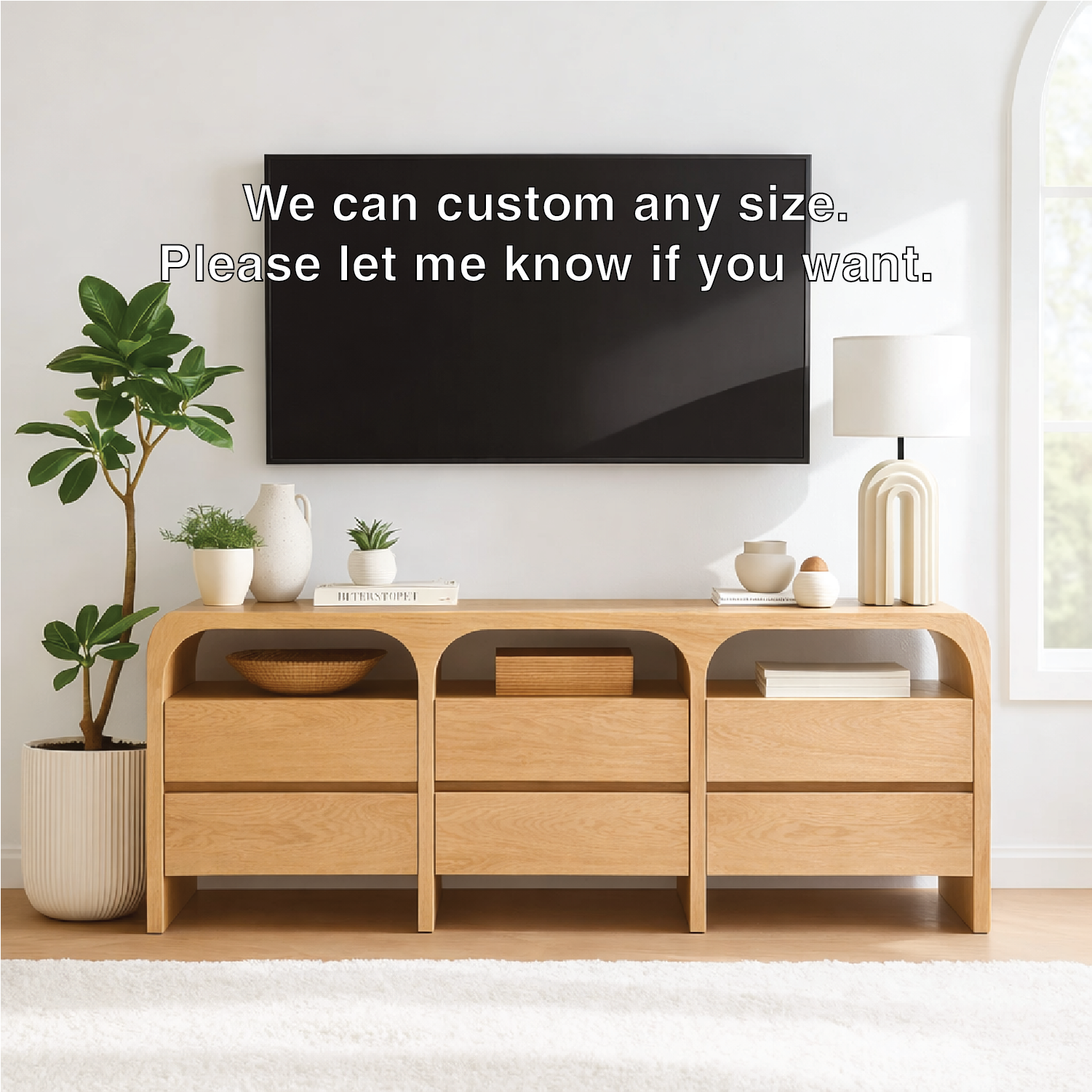 Modern Minimalist Wood TV Stand With Drawers Long Media Console Storage Cabinet