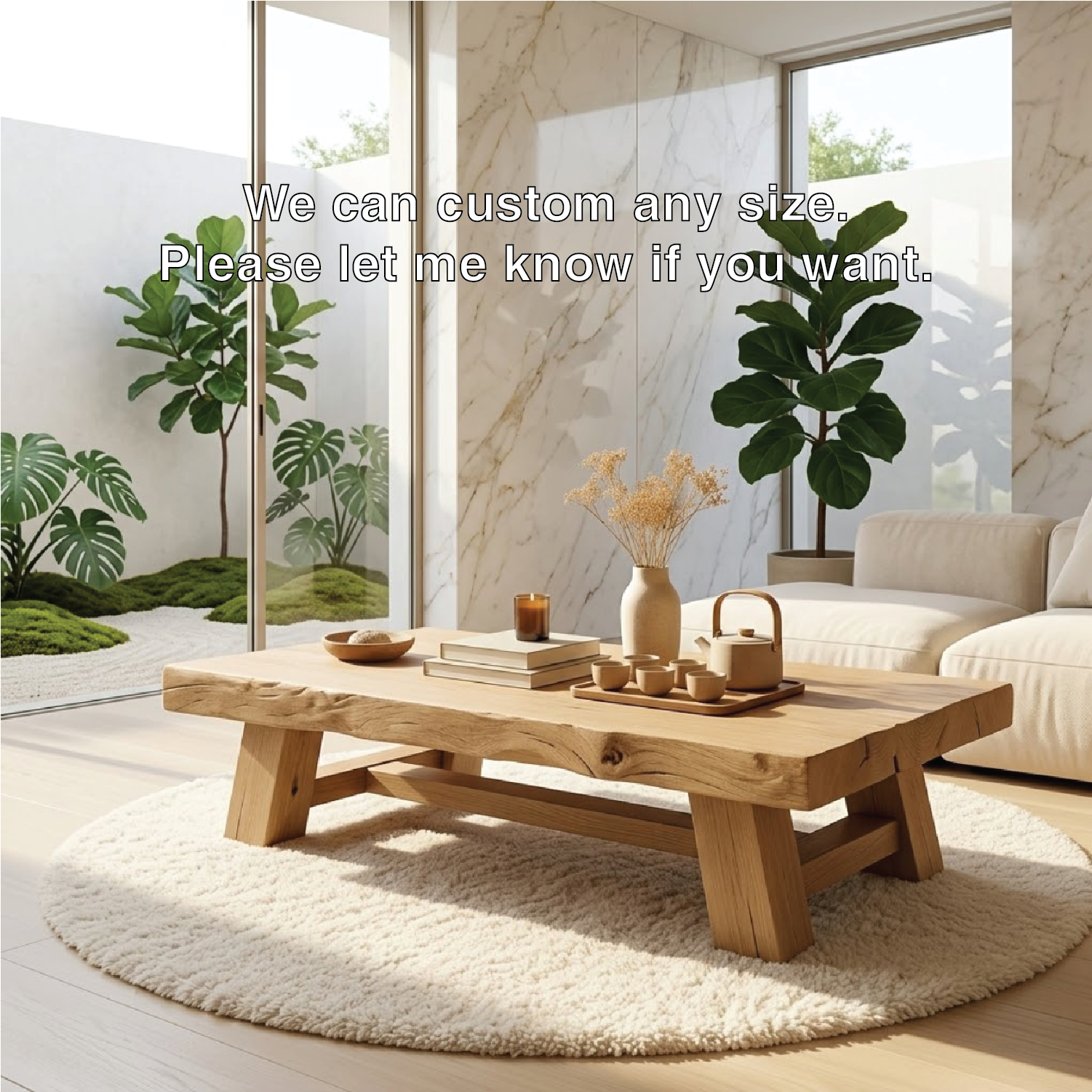 Handcrafted Solid Wood Coffee Table, Rustic Style with Geometric Legs