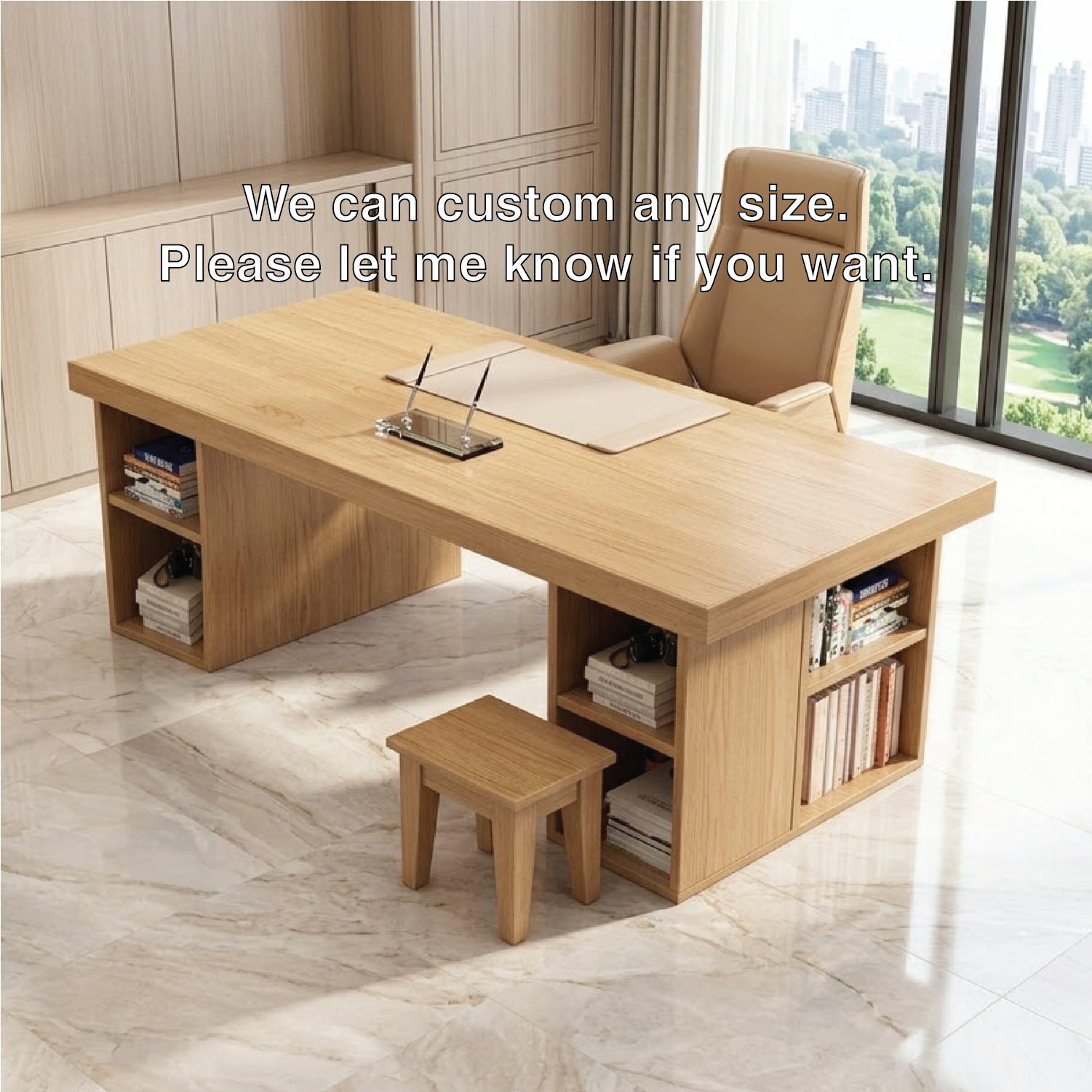 Large Executive Office Desk with Storage Shelves, Modern Writing Table for Home Office Study