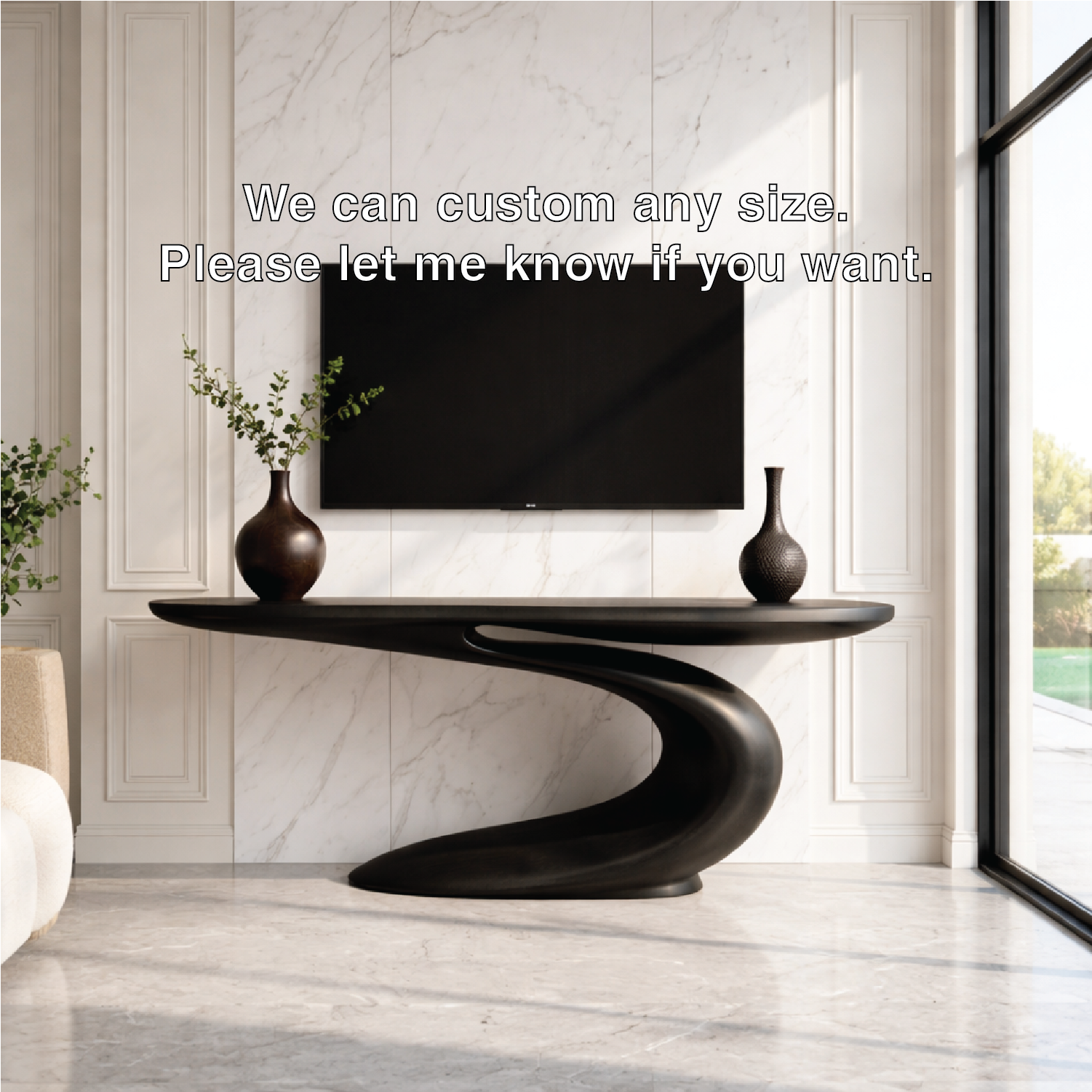 Solid Wood Console Table with Sculpted Curved Base, Modern Artistic Design