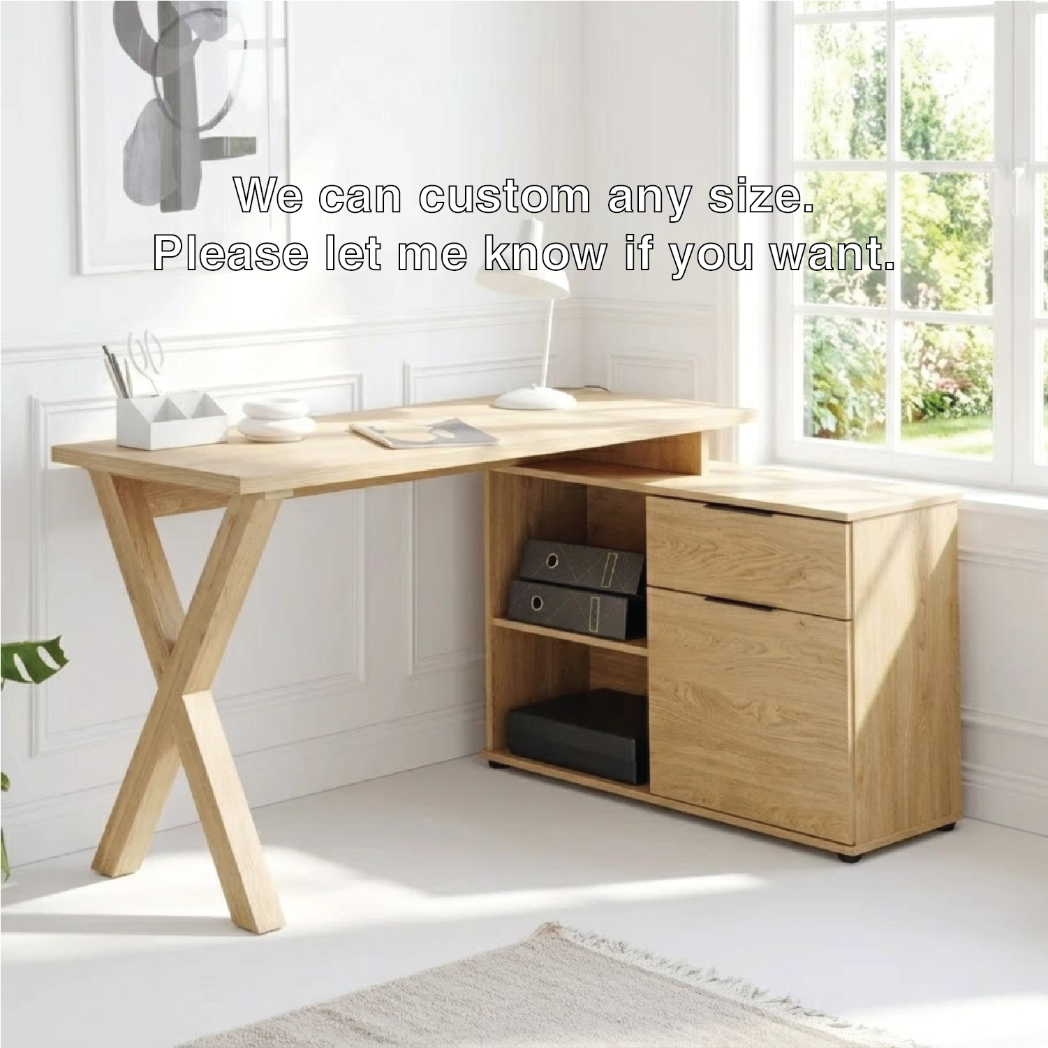 Modern Corner Desk with Storage Drawers and Open Shelf Home Office Work Table