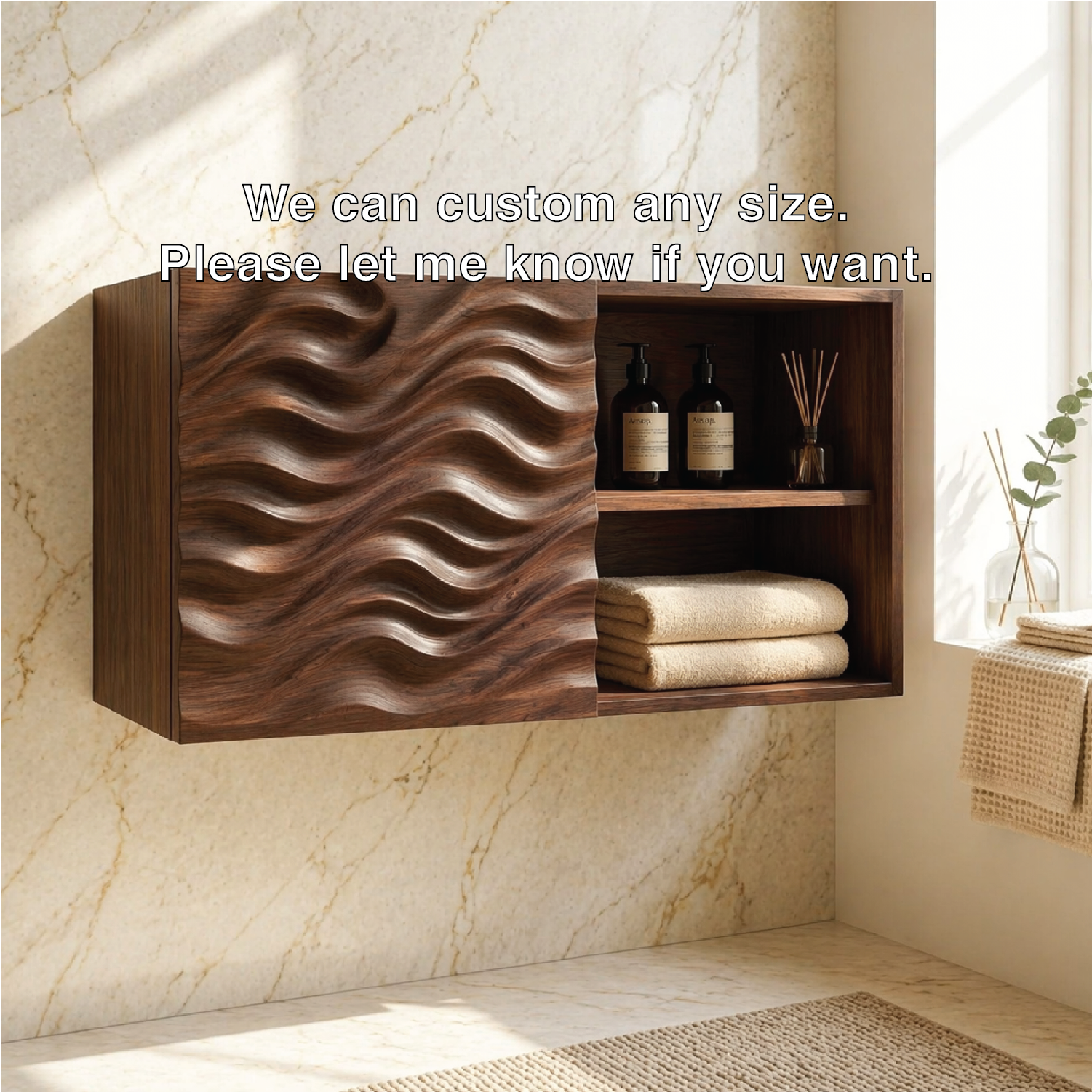 Floating Bathroom Cabinet, Modern Wavy Wall Mounted Vanity Storage Shelf Organizer