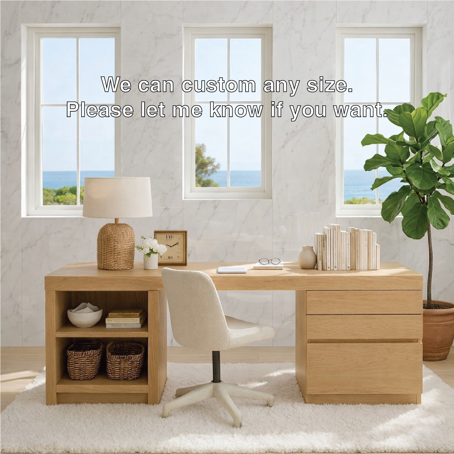 Modern Home Office Desk with Storage Shelves and Drawers Long Writing Computer Table