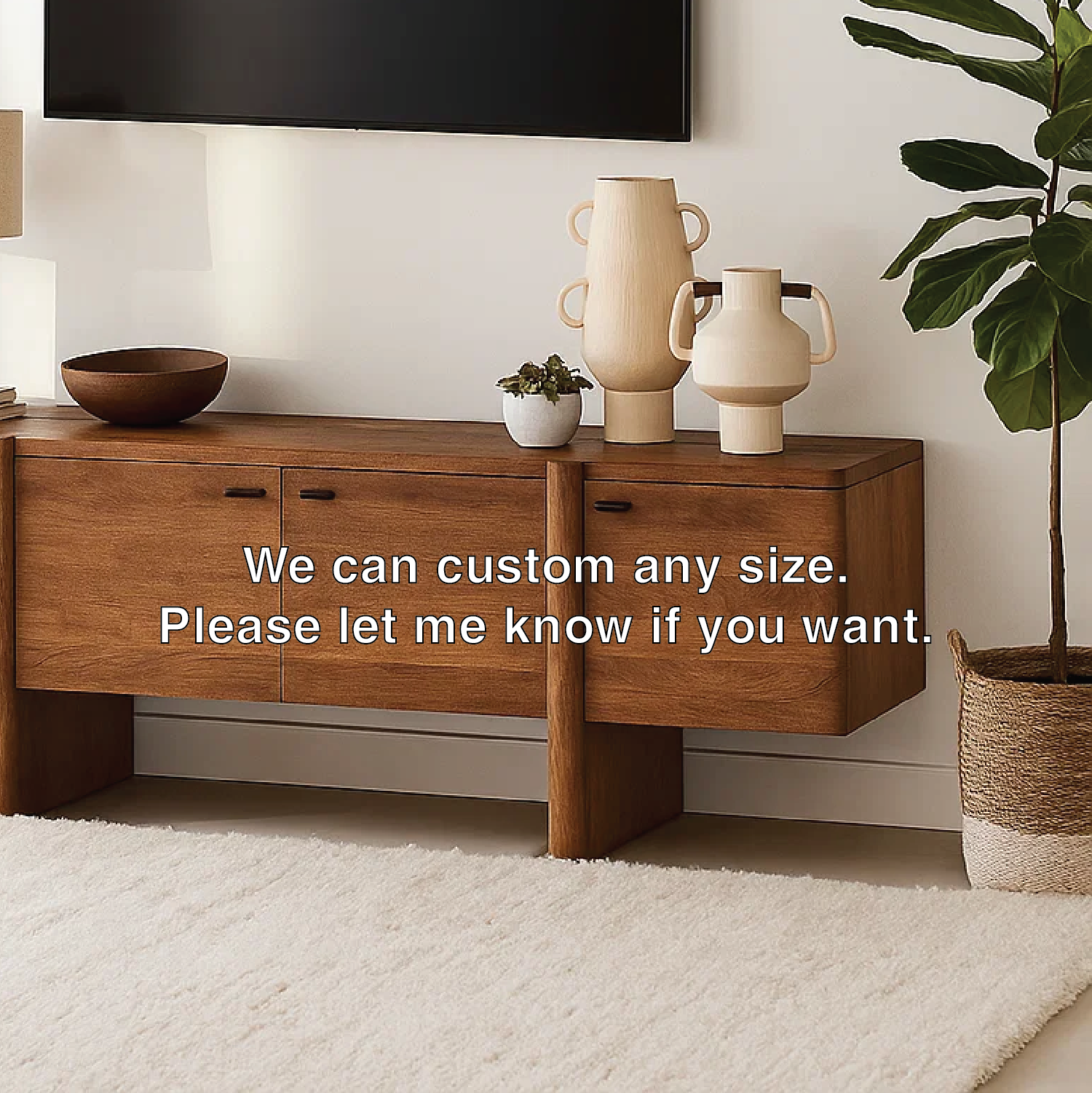 Handcrafted Solid Wood TV Stand with Drawer and Open Shelf Mid Century Modern Media Console