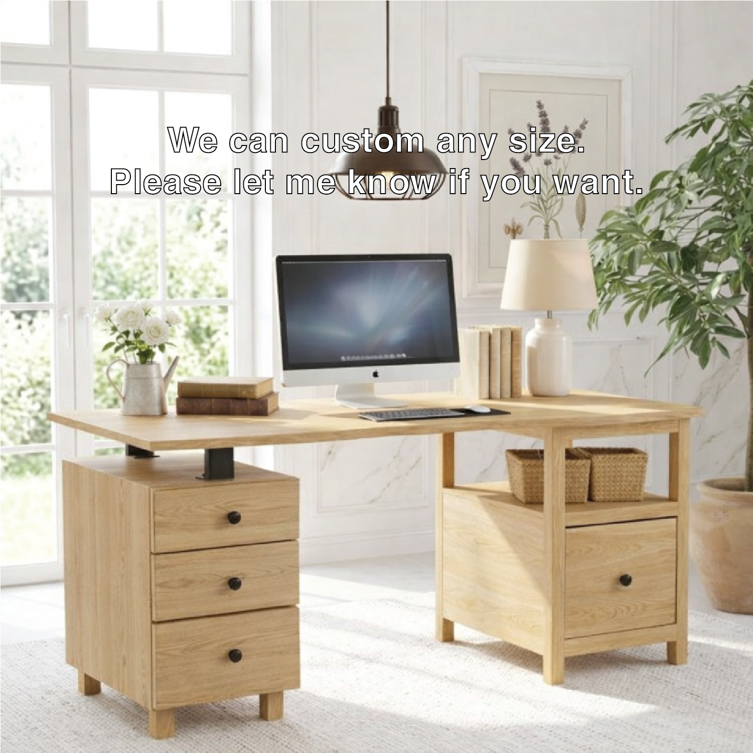 Modern Desk with Storage Drawers and Open Shelf Home Office Desk