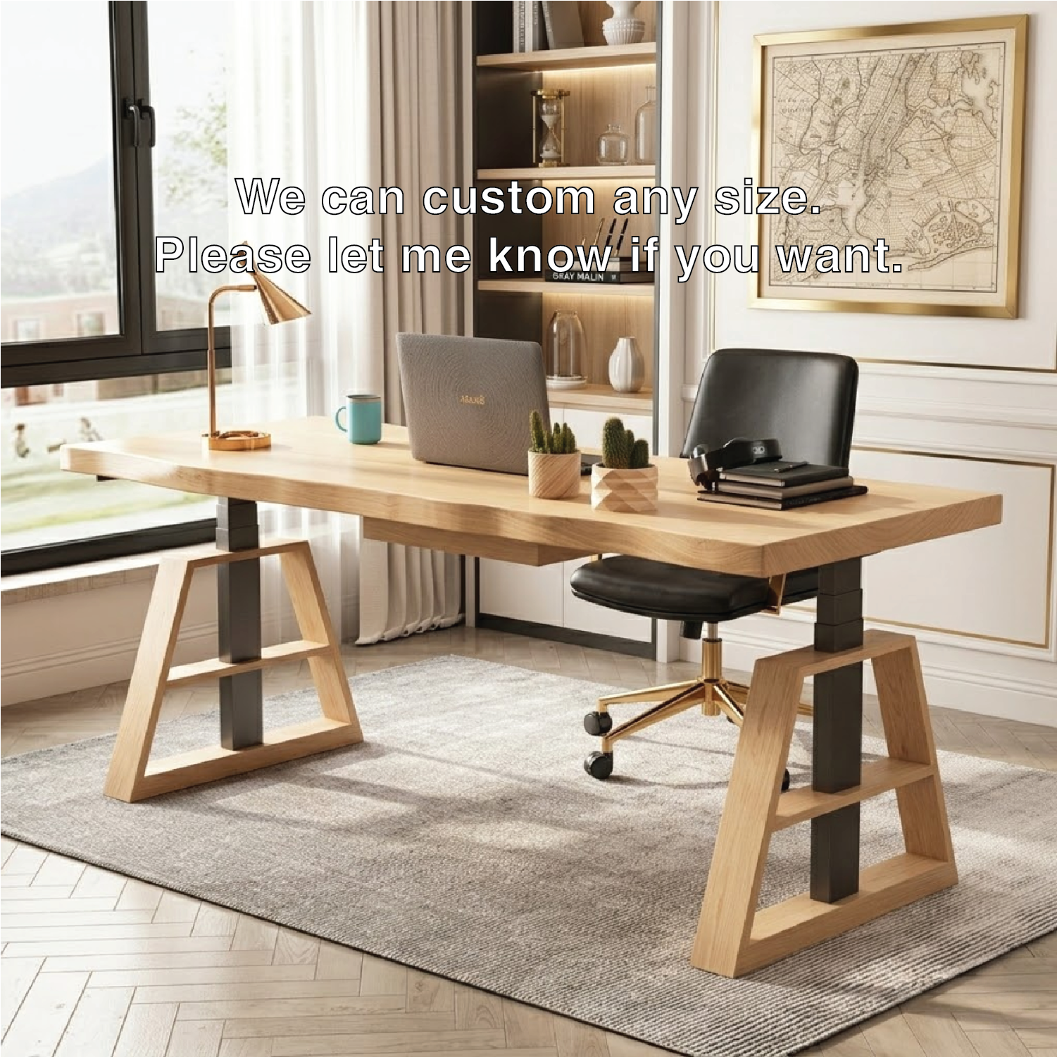 Modern Wooden Work Desk with Industrial Style Legs for Office or Home