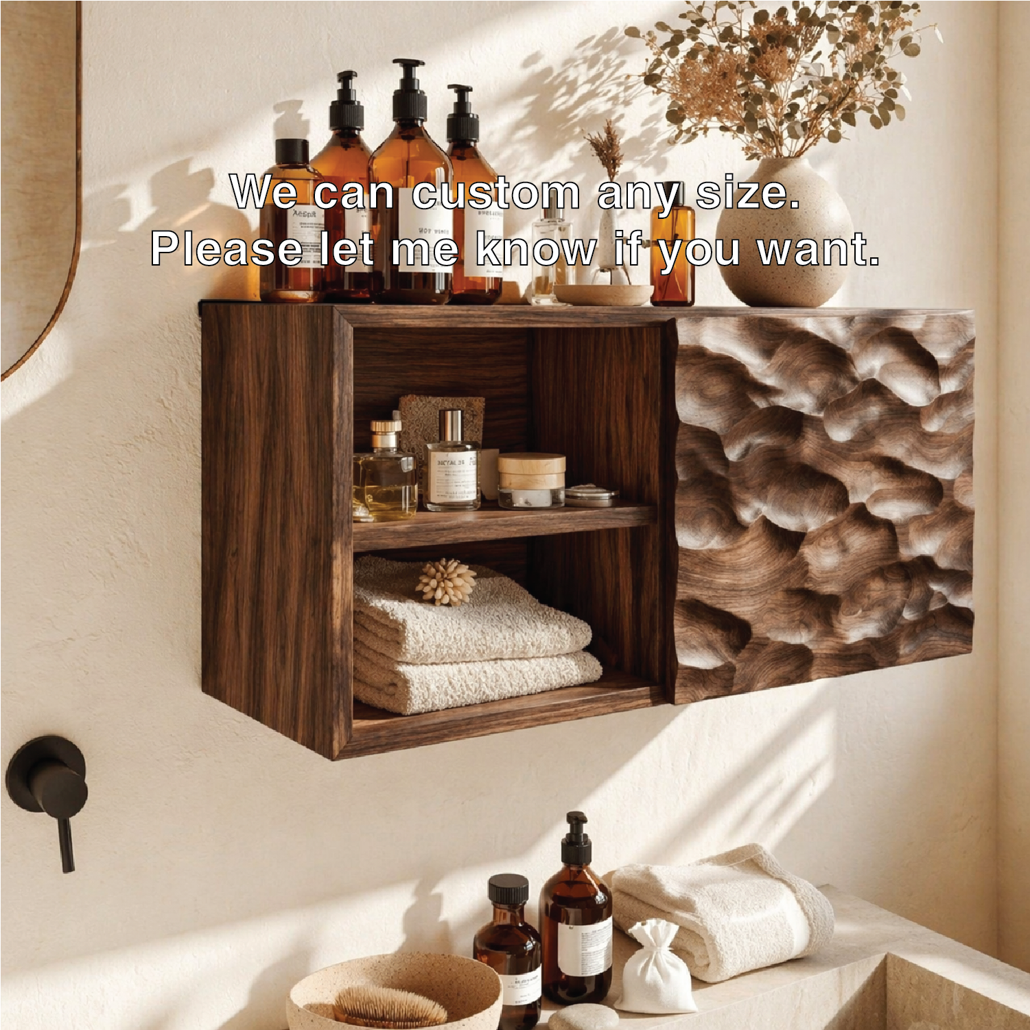 Floating Bathroom Cabinet, Modern Sculpted Wall Mounted Vanity Storage Organizer