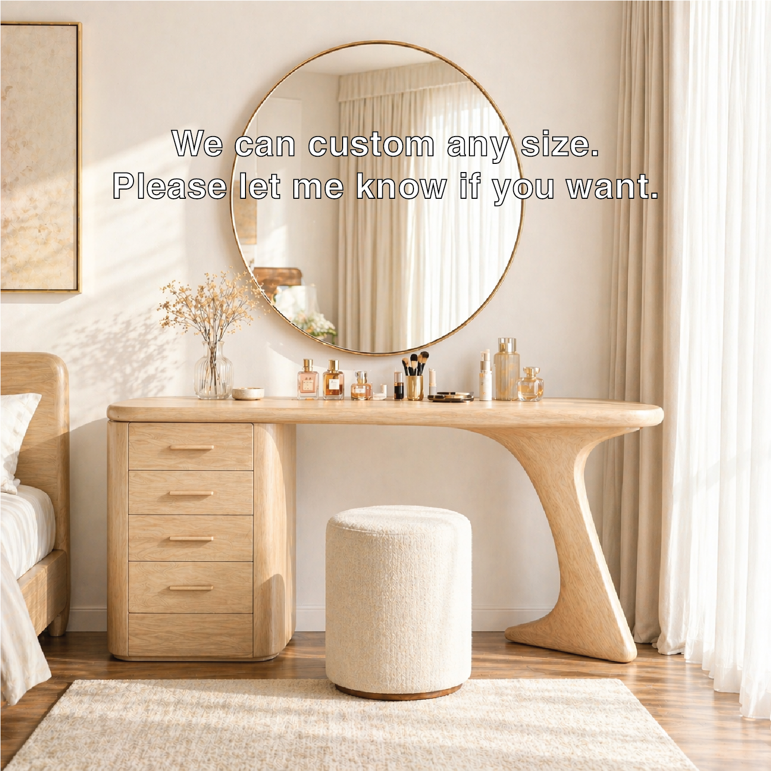 Modern Makeup Vanity Desk With Drawers Sculptural Dressing Table Bedroom Furniture