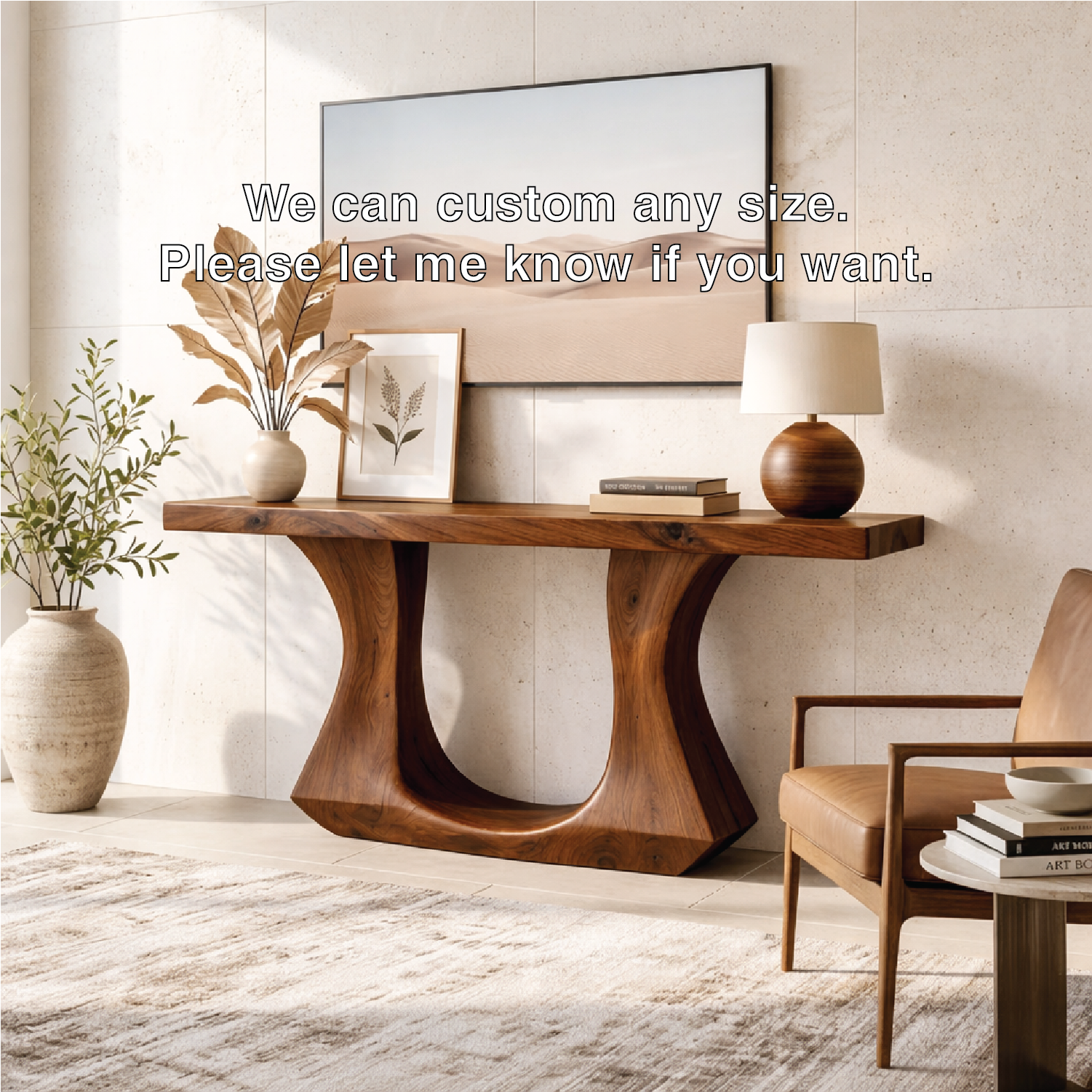 Solid Wood Console Table with Sculptural Curved Base, Modern Art Design