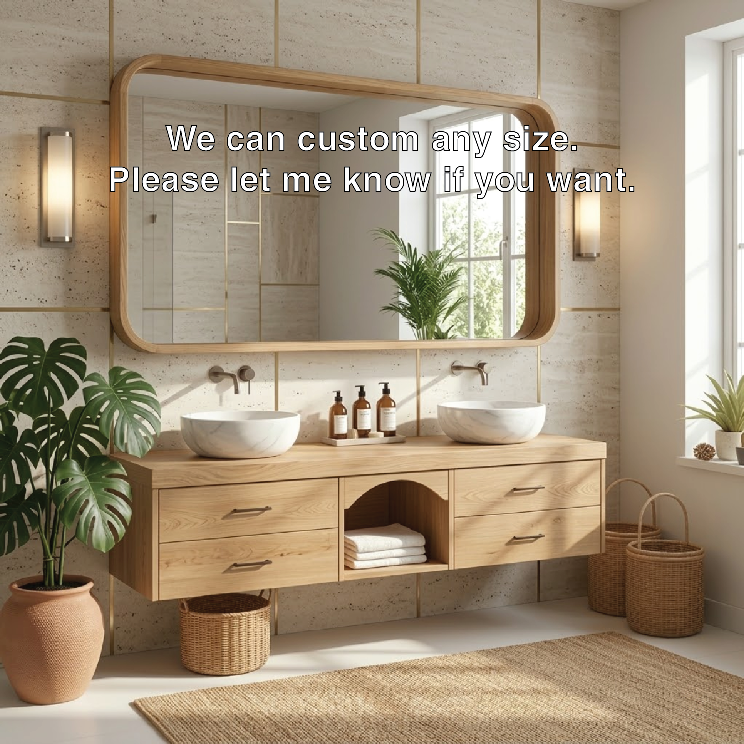 Double Sink Floating Vanity with Oak Wood, Modern and Spacious Design
