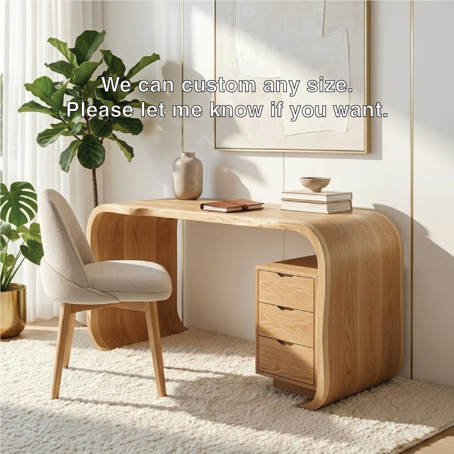 Curved Writing Desk with Drawer Storage Modern Home Office Table Minimal Workstation