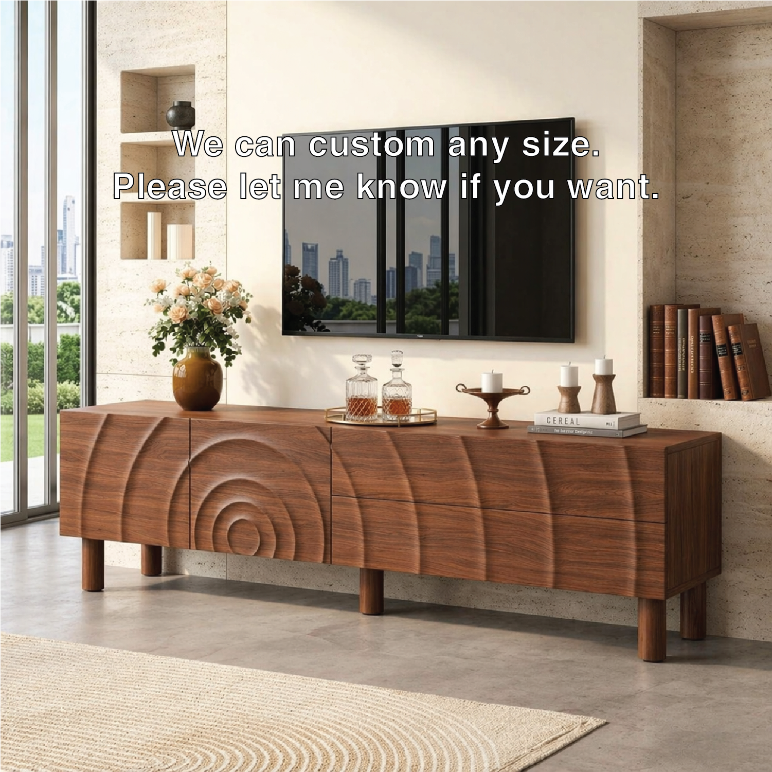 Modern Carved TV Console, Sculptural Entertainment Cabinet for Elegant Interiors