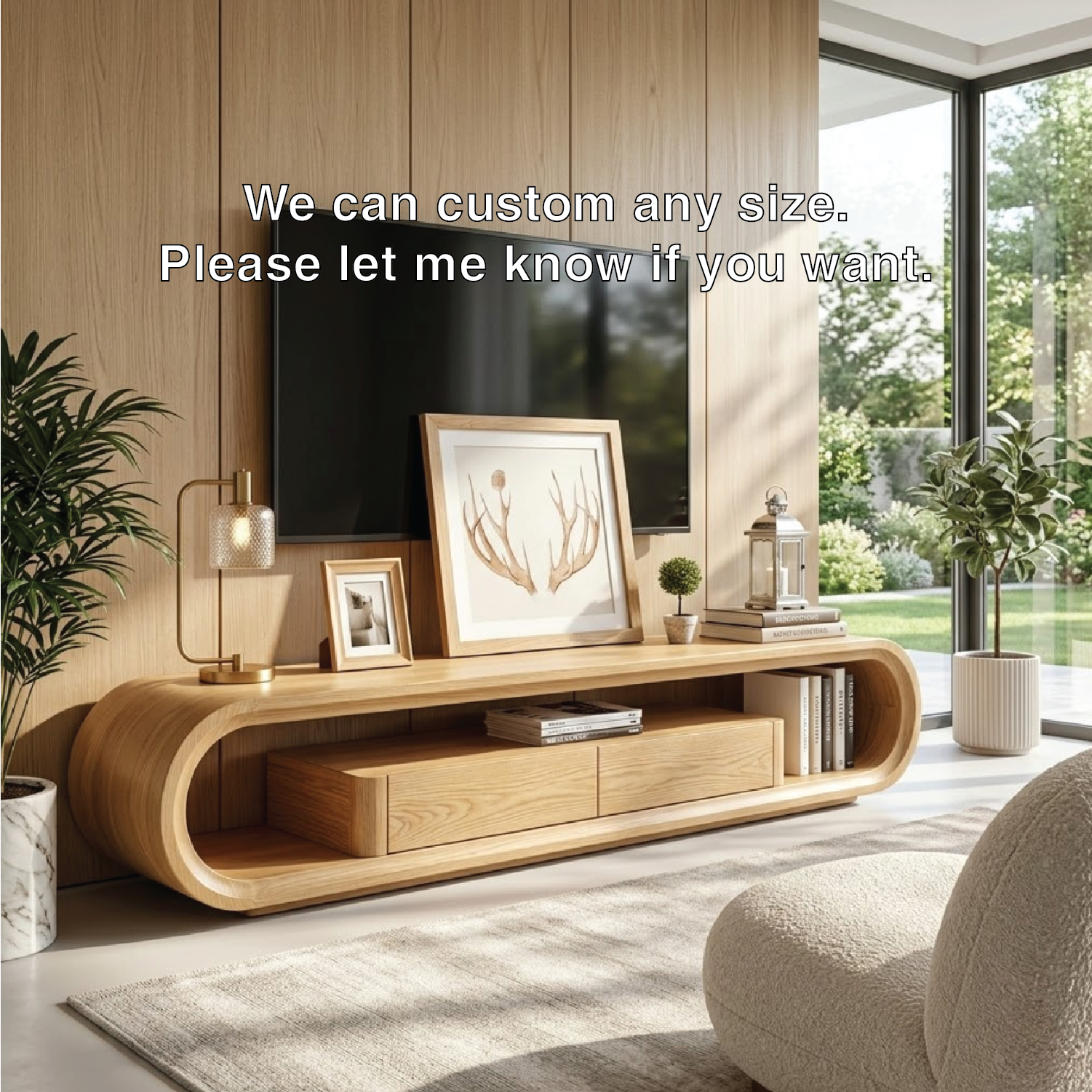 Modern Curved Entertainment Console, Sculptural TV Stand for Luxury Living Rooms