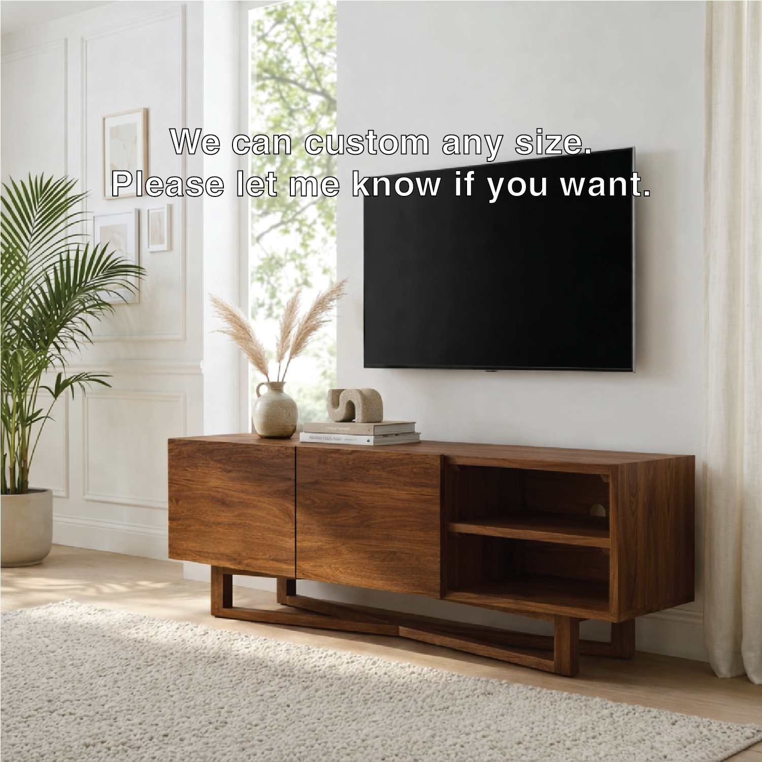 Solid Wood TV Stand with Shelves, Minimalist Entertainment Media Console Cabinet