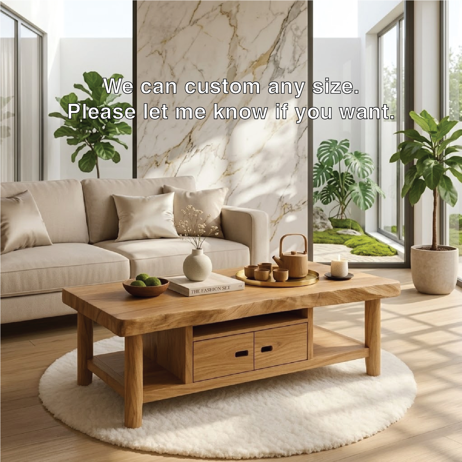 Solid Wood Coffee Table with Storage Shelf and Drawers for Living Room Decor