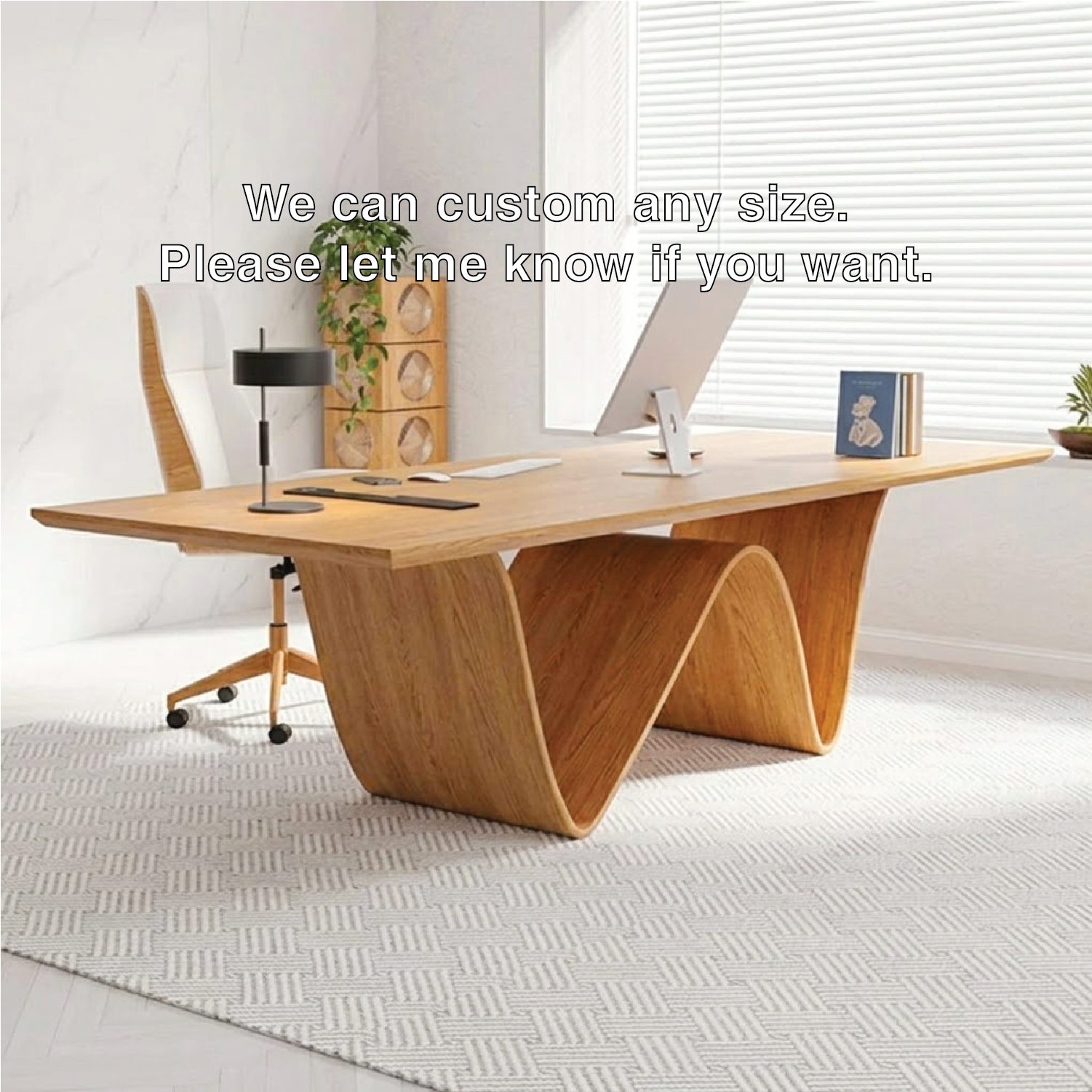 Modern Wave-Shaped Wooden Desk for Home Office, Contemporary Design