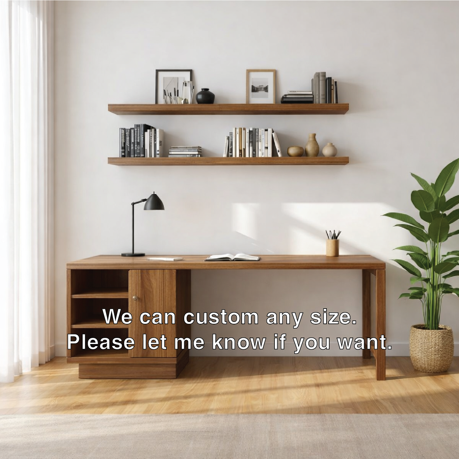 Handcrafted Solid Wood Work Desk with Storage Minimalist Scandinavian Home Office
