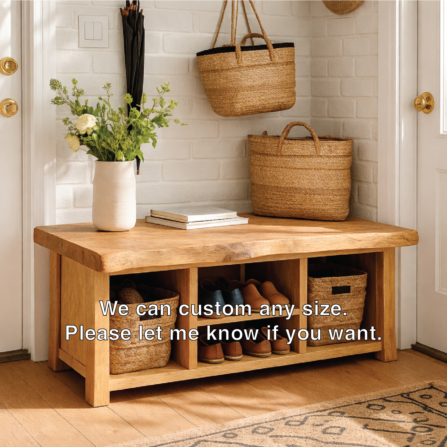 Solid Wood Entryway Bench with Storage Cubbies and Shoe Organizer Shelf