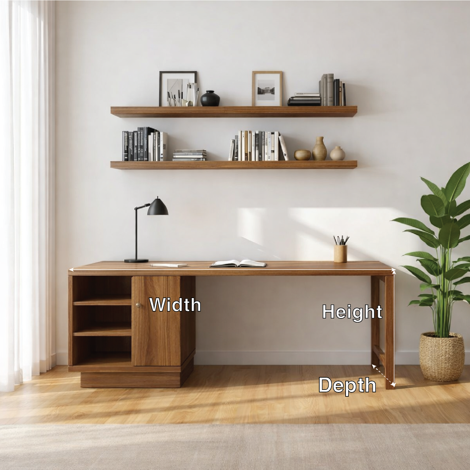 Handcrafted Solid Wood Work Desk with Storage Minimalist Scandinavian Home Office