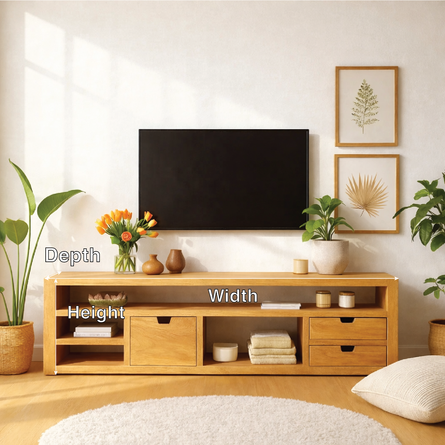 Minimalist Wood TV Stand With Drawers Long Media Console Modern Entertainment Center