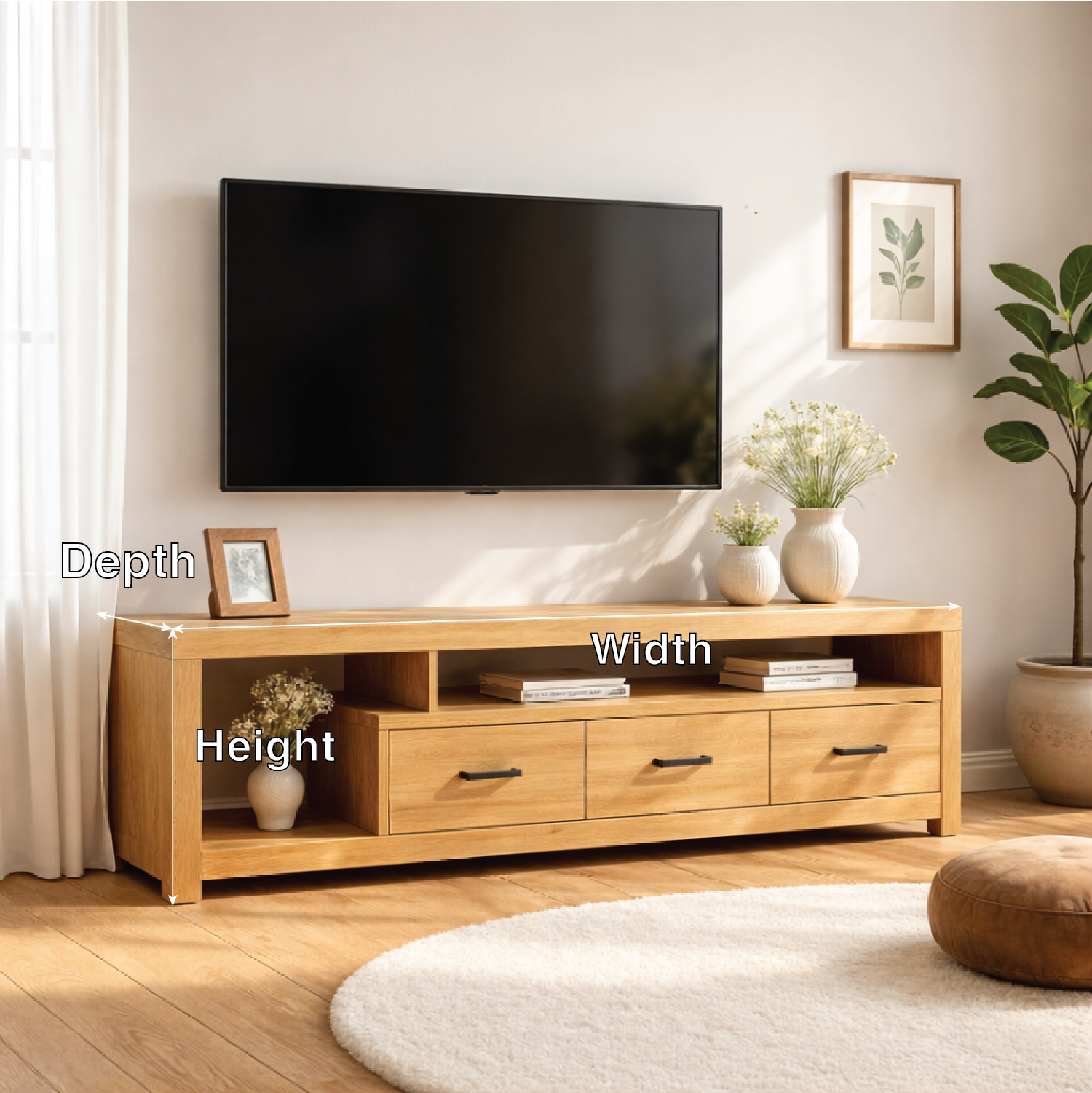 Modern Wood TV Stand With Drawers and Open Shelf Long Media Console Entertainment Center