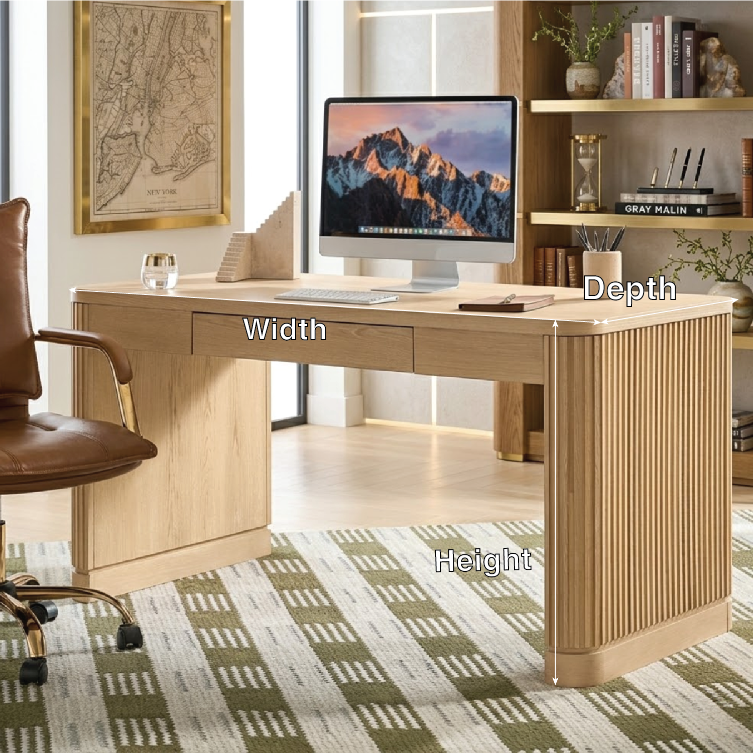 Modern Work Desk with Ribbed Detail and Ample Storage for Home Office