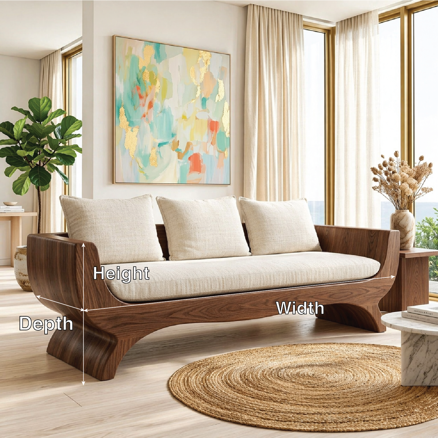 Modern Upholstered Curved Sofa, Sculptural Accent Seating for Elegant Home Interiors