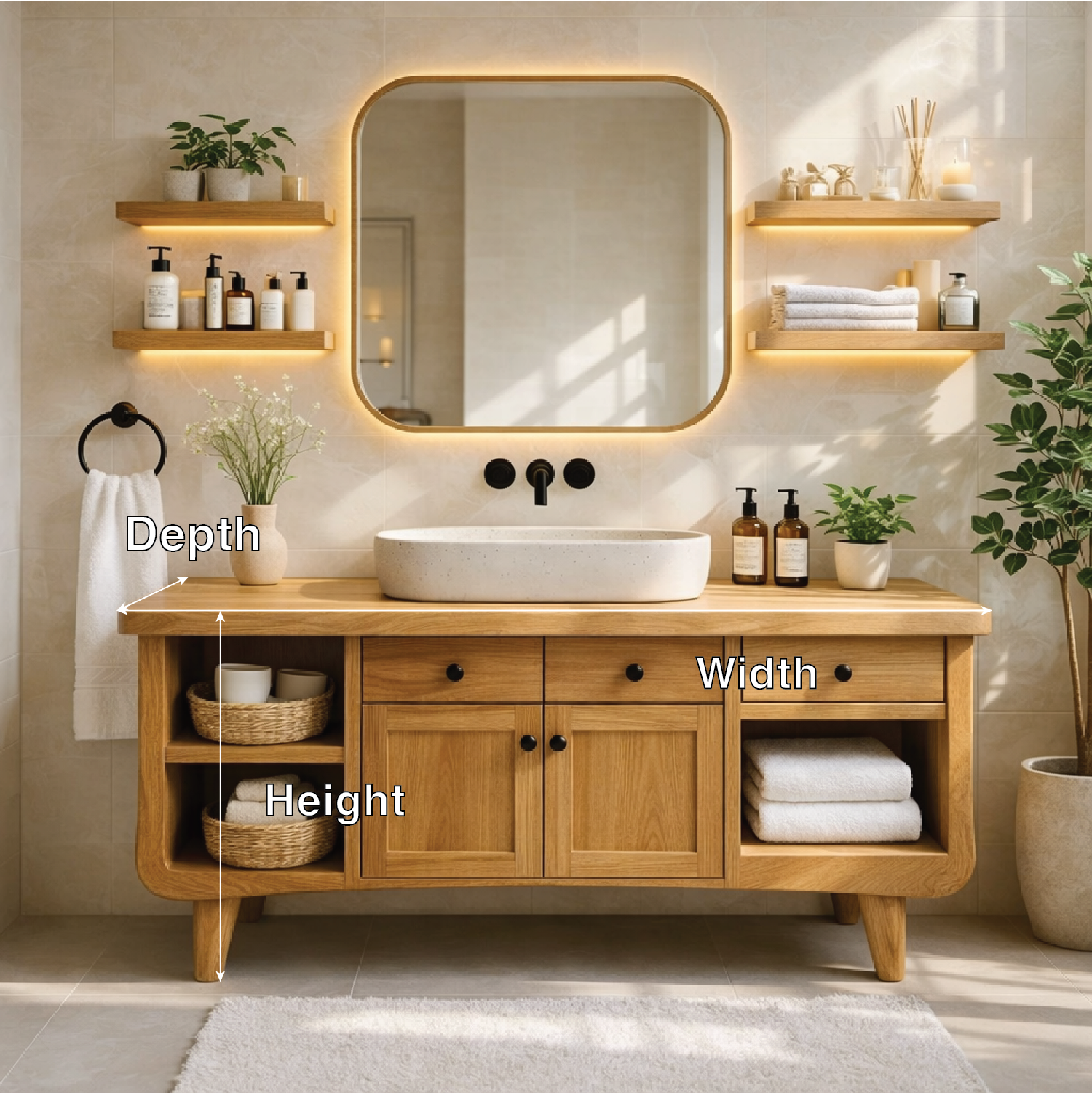 Modern Farmhouse Bathroom Vanity Cabinet With Drawers And Open Shelf Storage