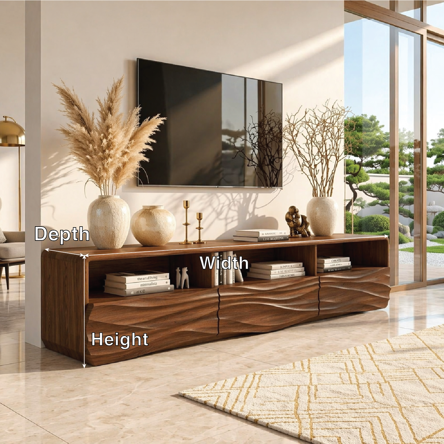 Modern Wave TV Console, Sculptural Entertainment Cabinet for Luxury Home Interiors