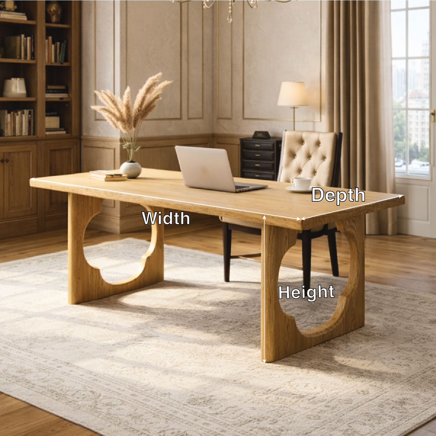 Elegant Wooden Executive Desk with Unique Circular Base for Home Office or Study
