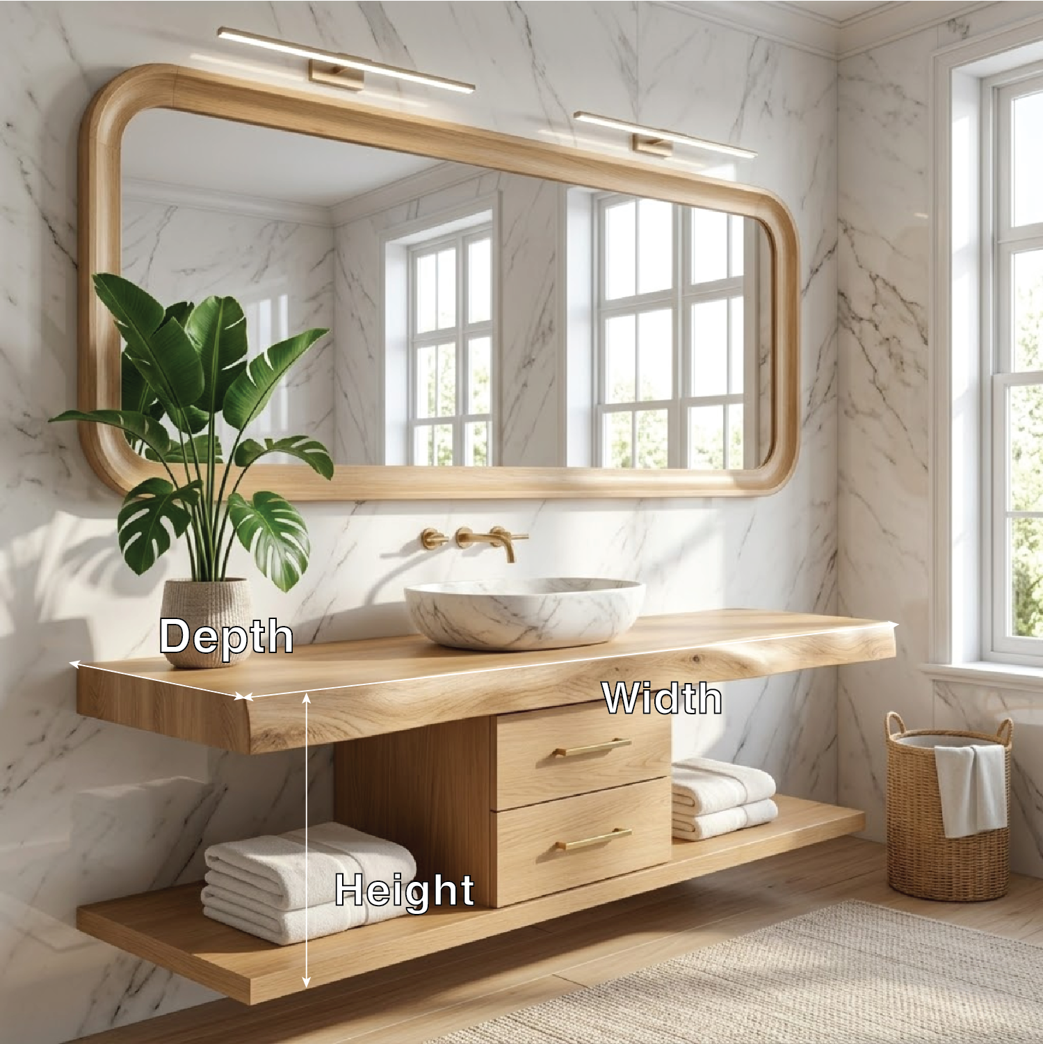 Luxury Floating Vanity with Walnut Wood, Large Storage, and Modern Design